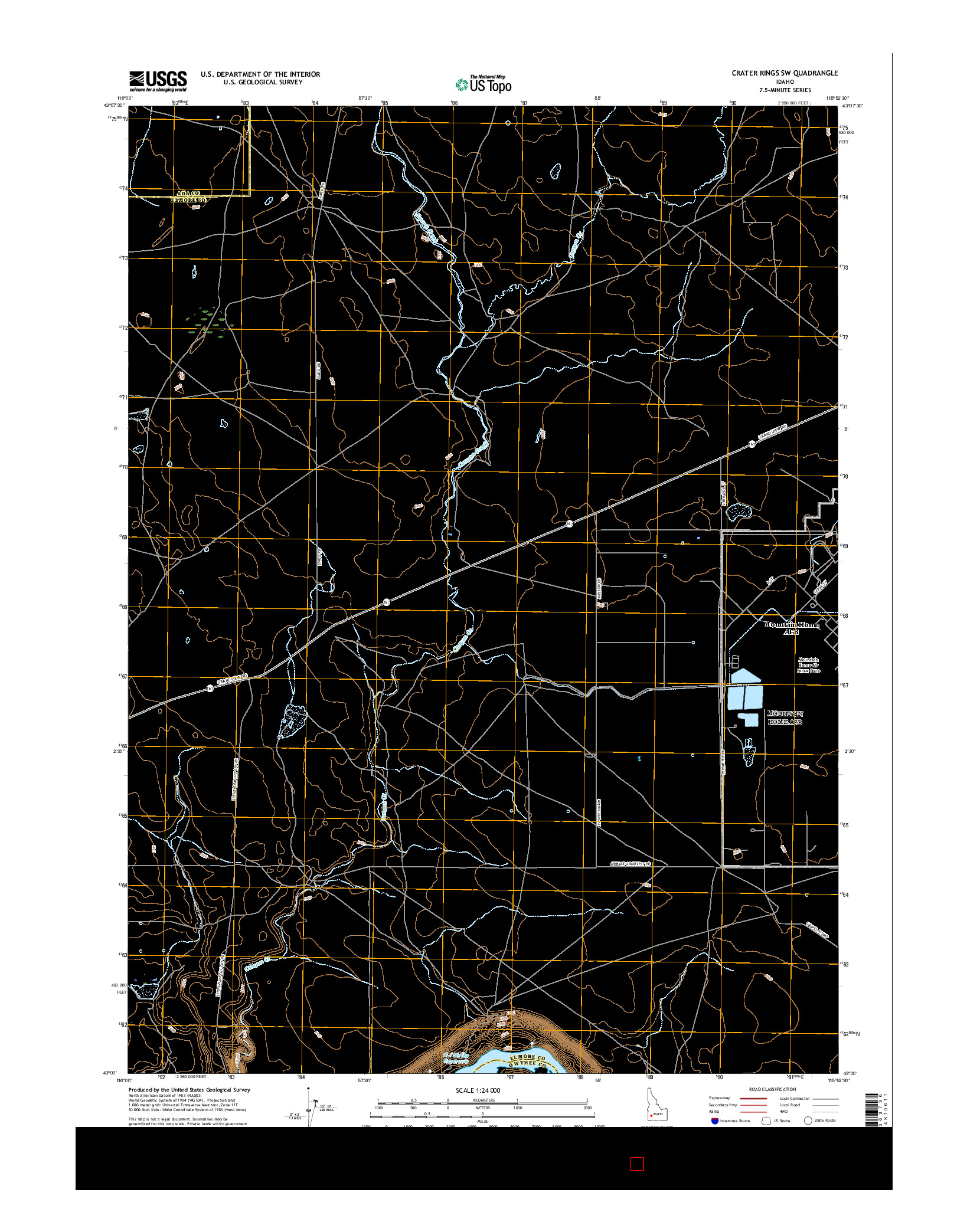 USGS US TOPO 7.5-MINUTE MAP FOR CRATER RINGS SW, ID 2017