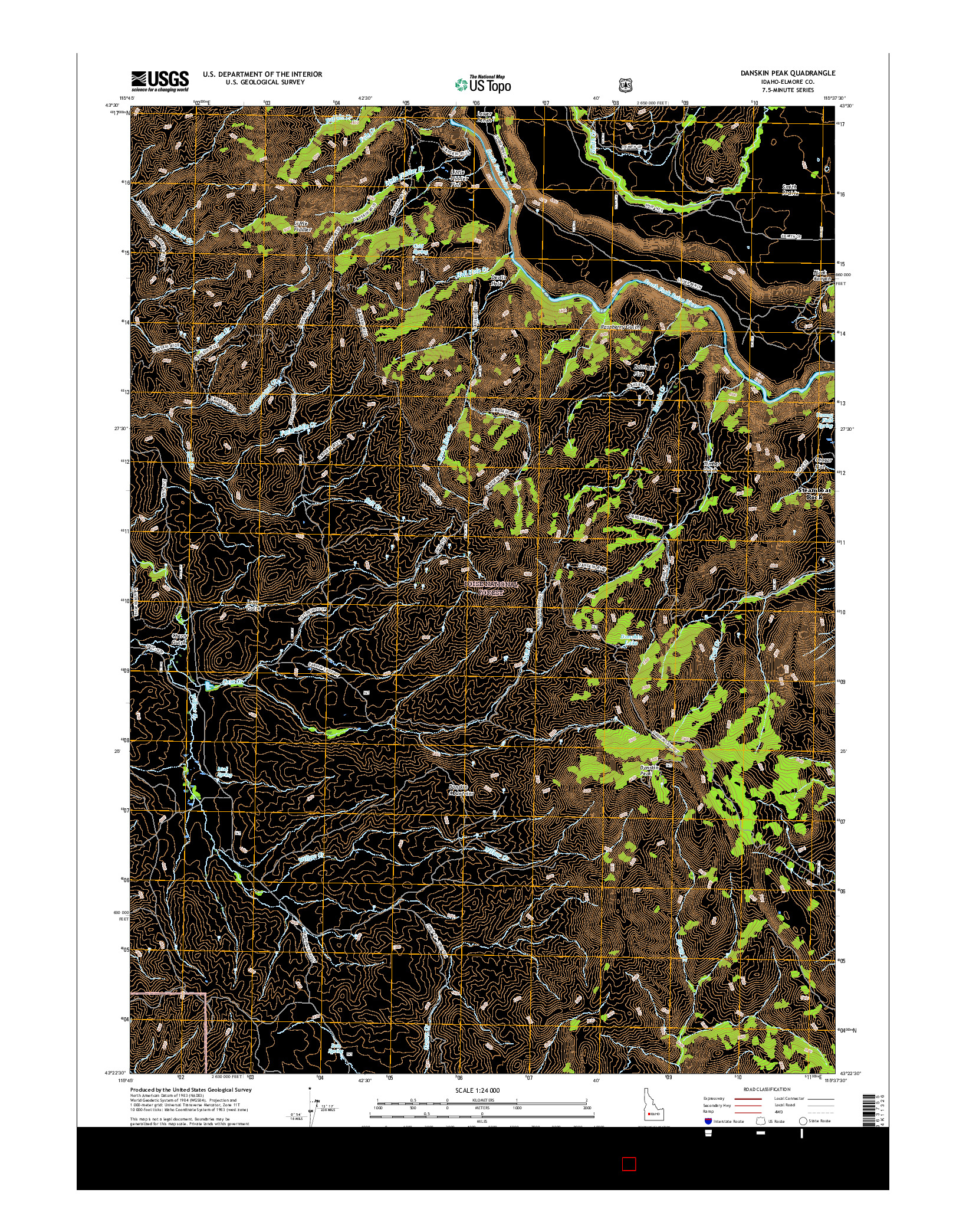 USGS US TOPO 7.5-MINUTE MAP FOR DANSKIN PEAK, ID 2017