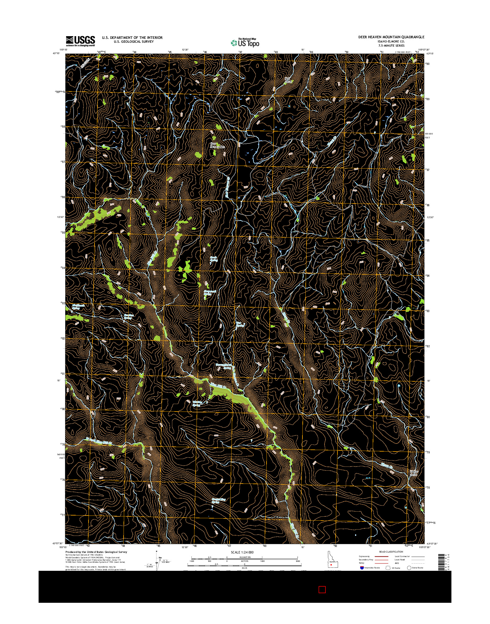 USGS US TOPO 7.5-MINUTE MAP FOR DEER HEAVEN MOUNTAIN, ID 2017