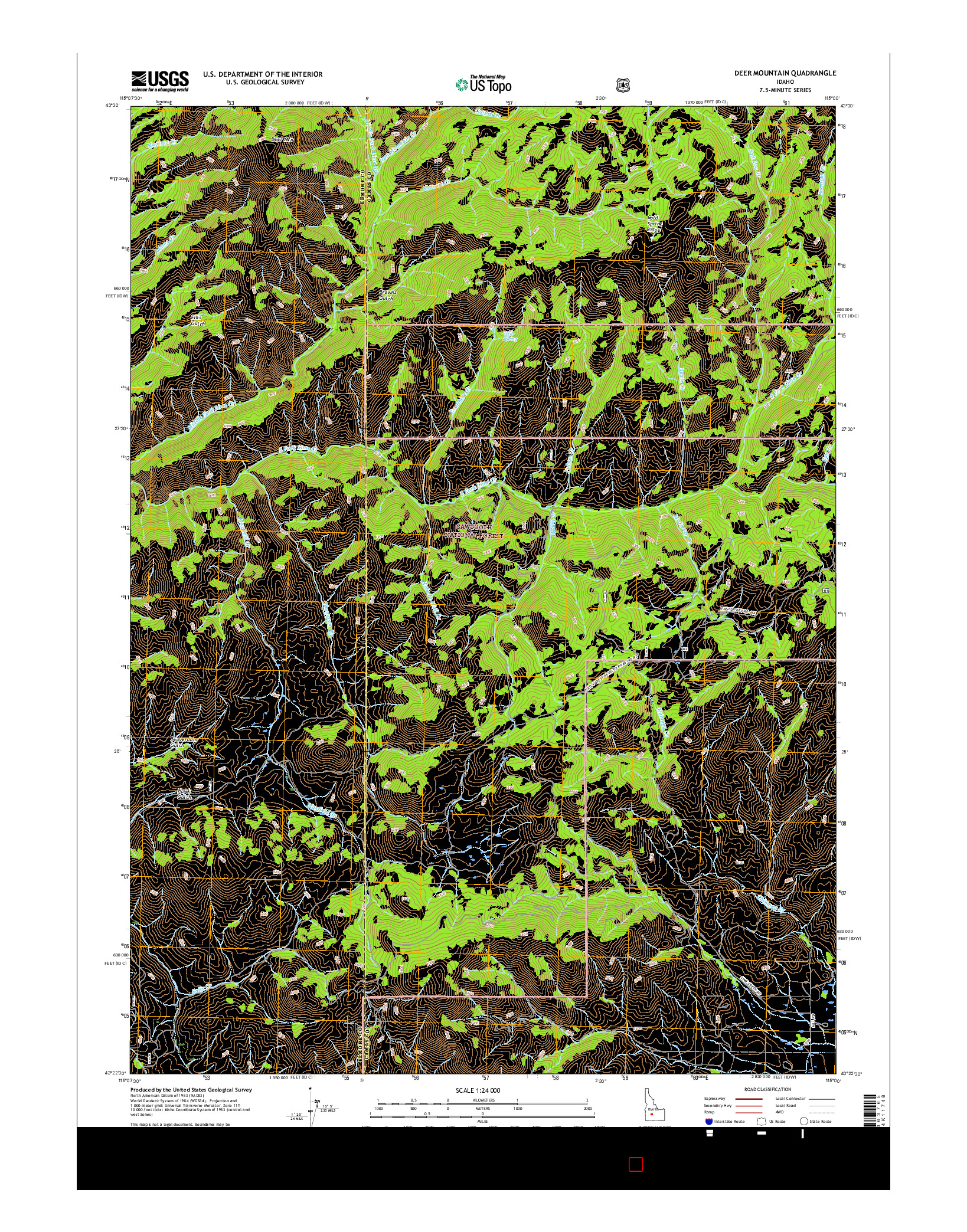 USGS US TOPO 7.5-MINUTE MAP FOR DEER MOUNTAIN, ID 2017