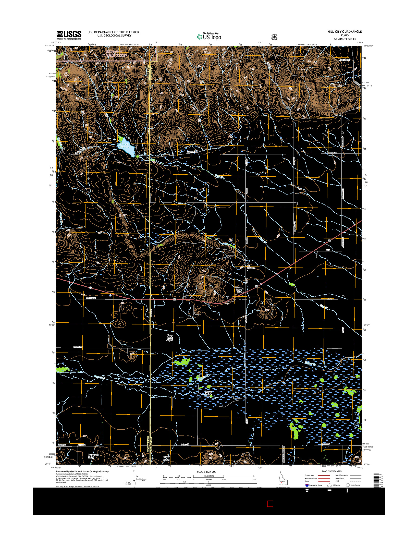 USGS US TOPO 7.5-MINUTE MAP FOR HILL CITY, ID 2017