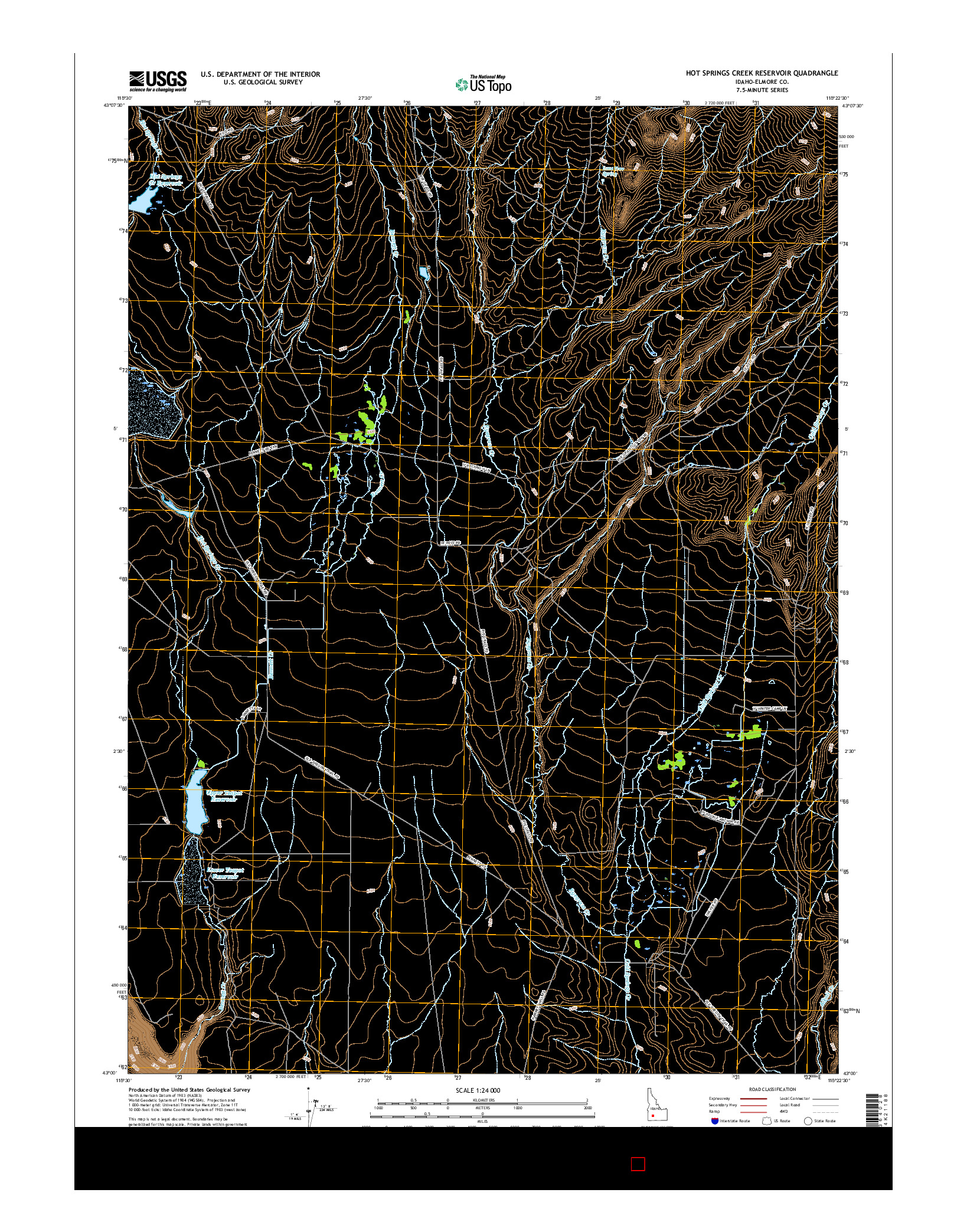 USGS US TOPO 7.5-MINUTE MAP FOR HOT SPRINGS CREEK RESERVOIR, ID 2017