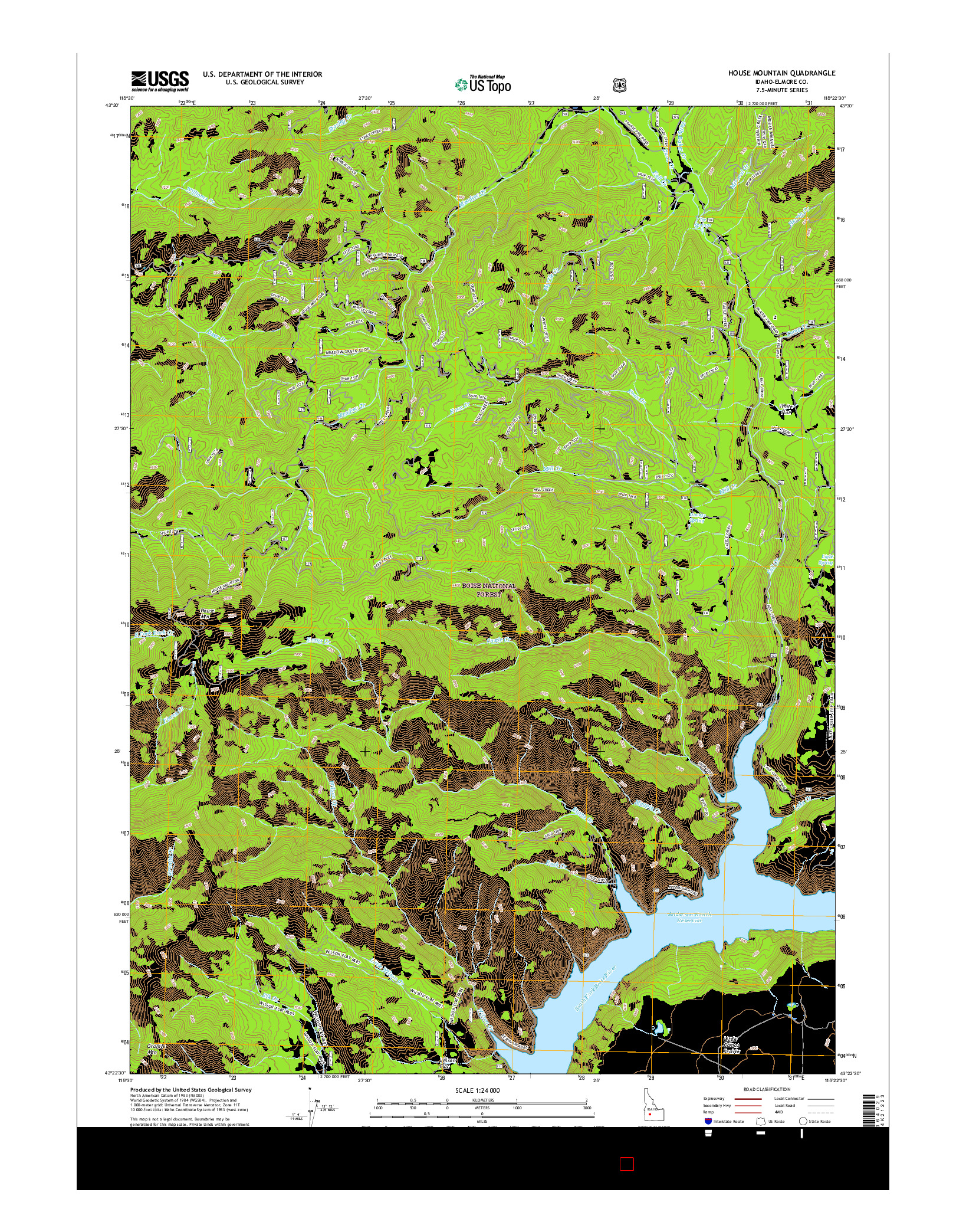 USGS US TOPO 7.5-MINUTE MAP FOR HOUSE MOUNTAIN, ID 2017