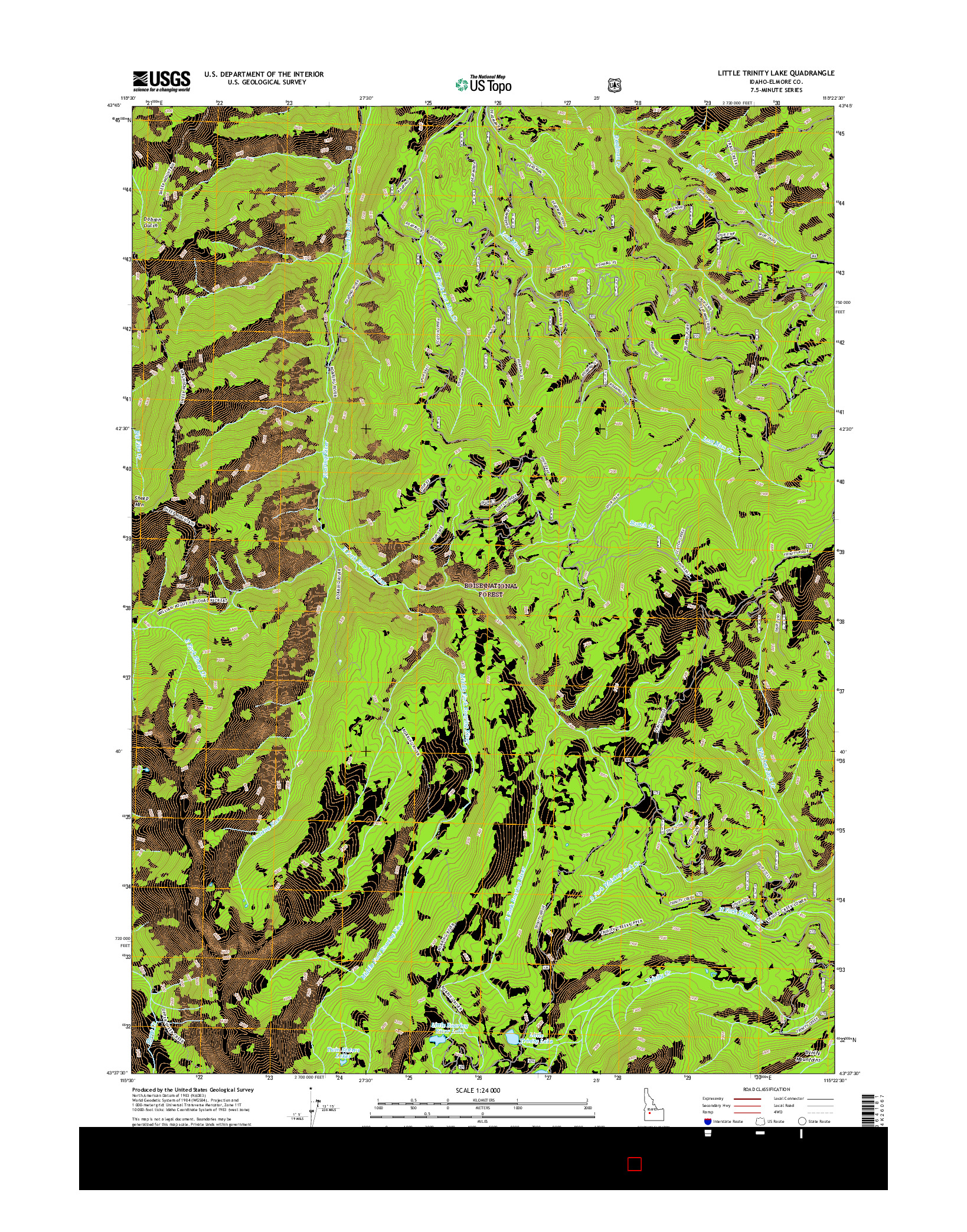 USGS US TOPO 7.5-MINUTE MAP FOR LITTLE TRINITY LAKE, ID 2017