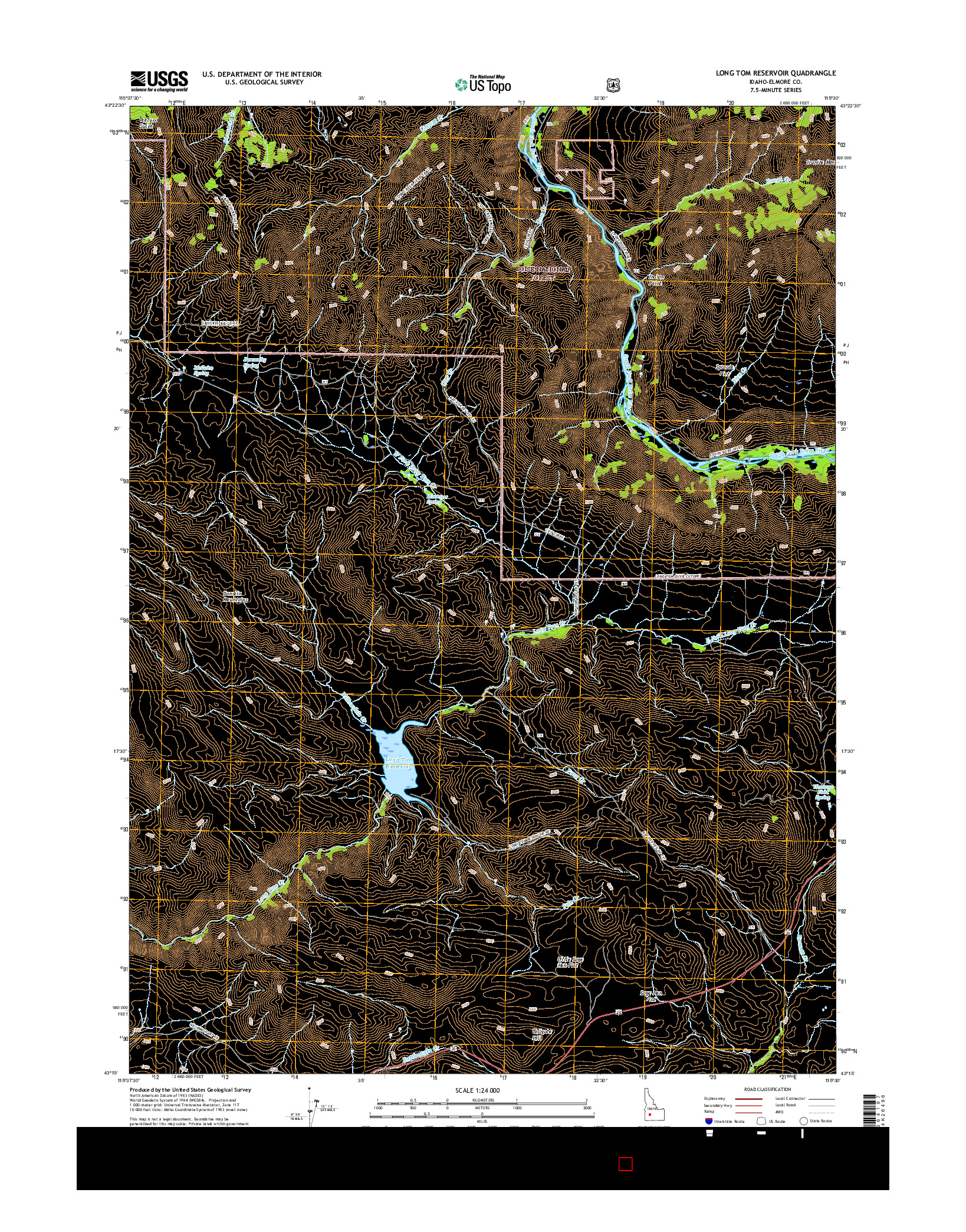 USGS US TOPO 7.5-MINUTE MAP FOR LONG TOM RESERVOIR, ID 2017