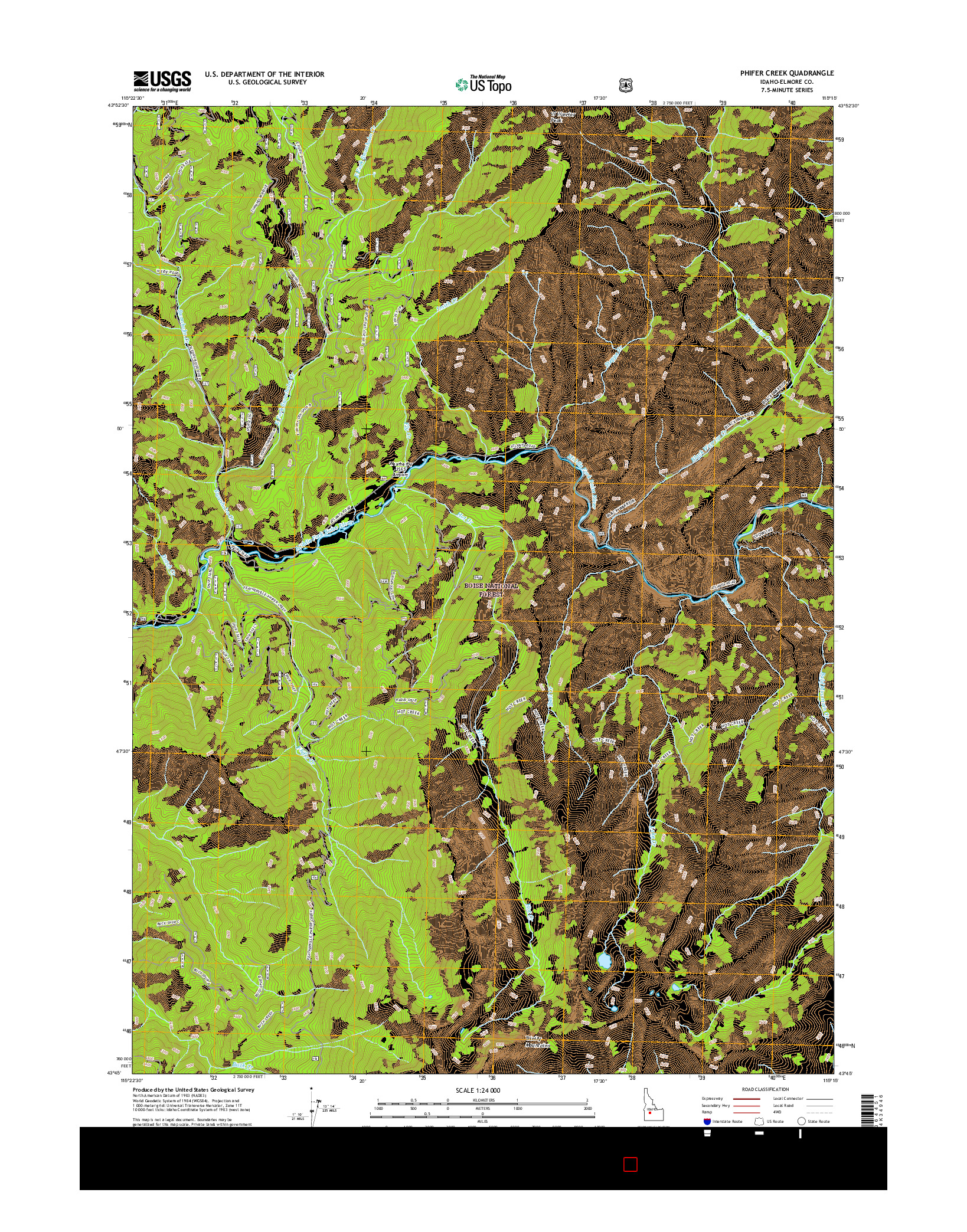 USGS US TOPO 7.5-MINUTE MAP FOR PHIFER CREEK, ID 2017