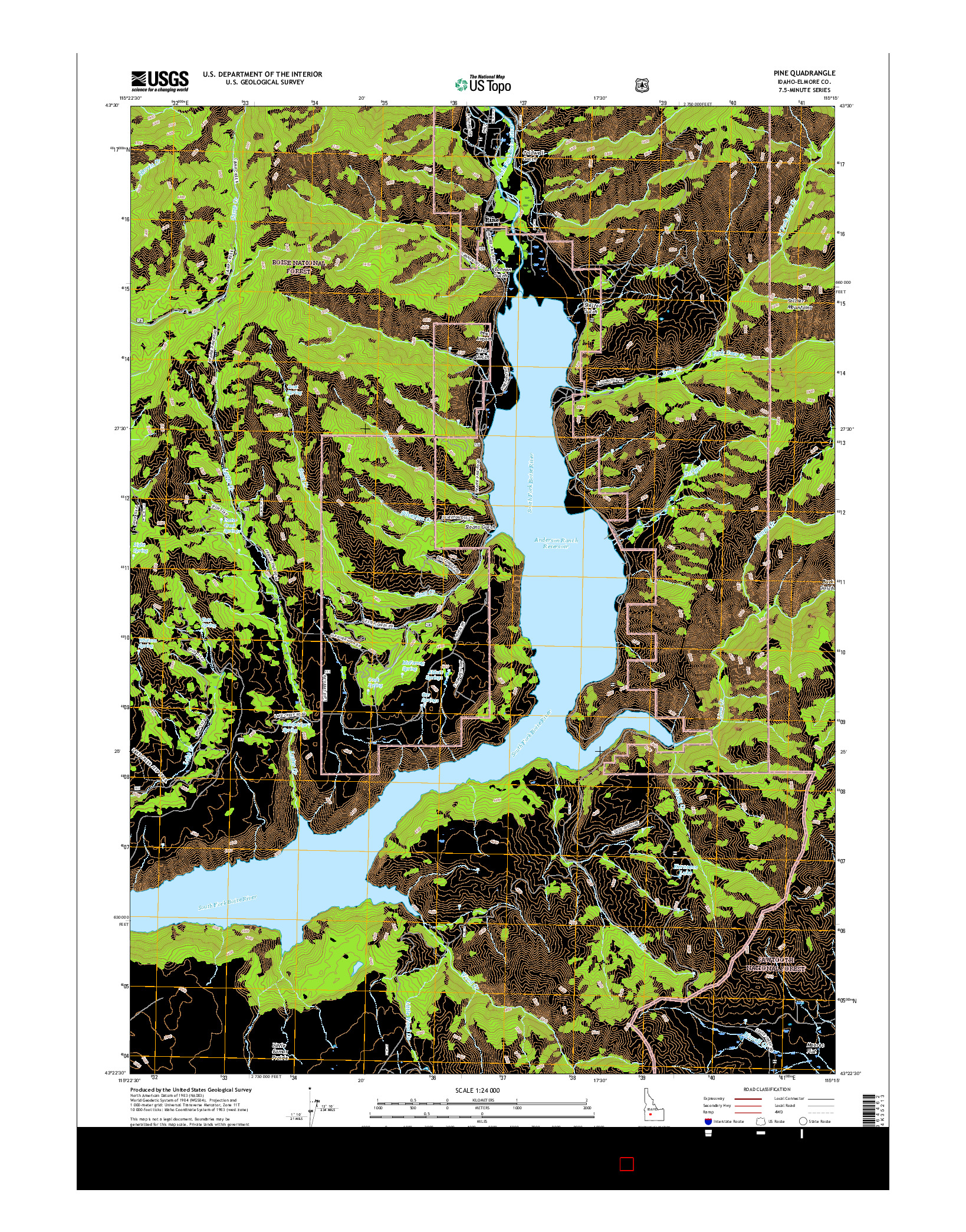 USGS US TOPO 7.5-MINUTE MAP FOR PINE, ID 2017