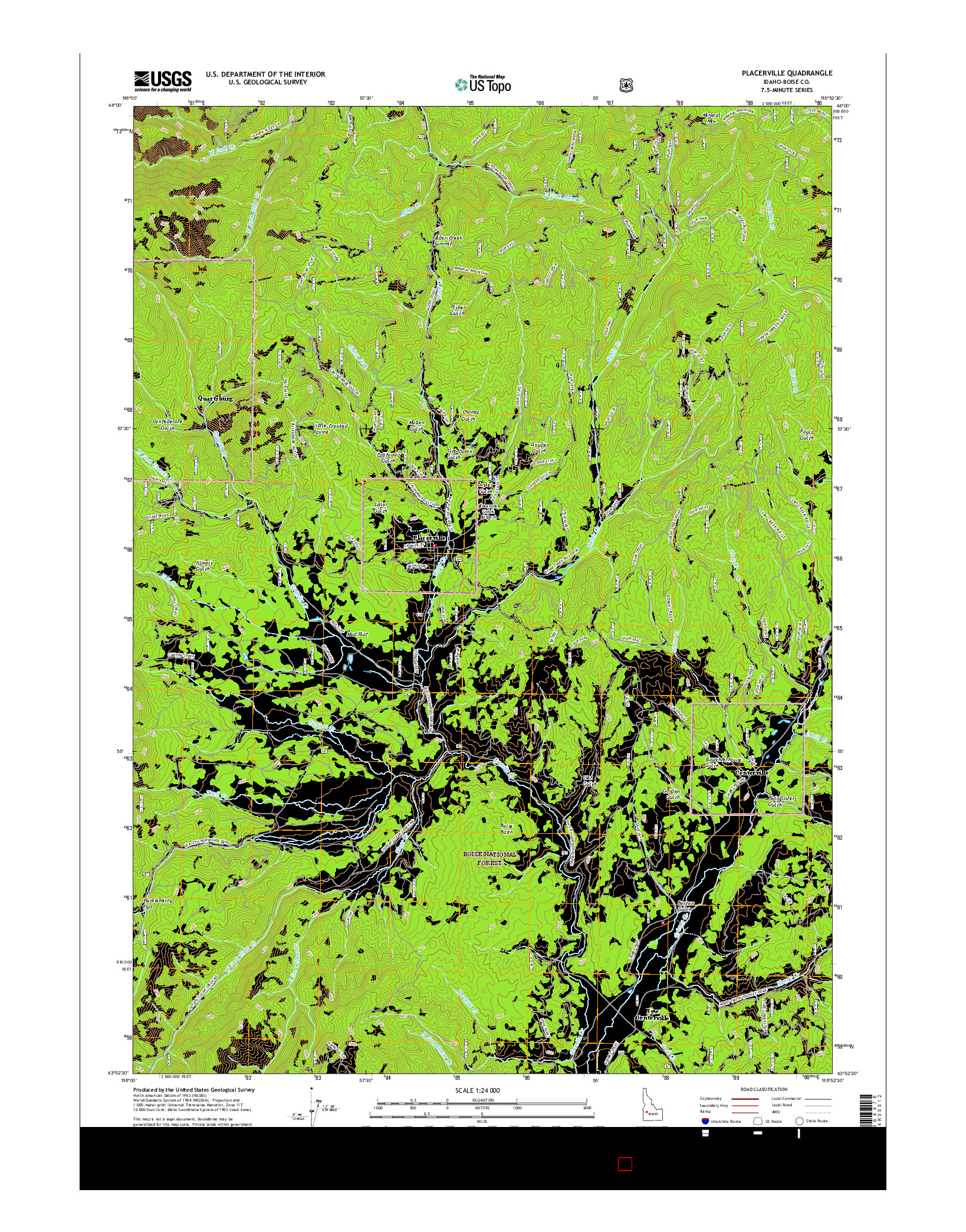 USGS US TOPO 7.5-MINUTE MAP FOR PLACERVILLE, ID 2017