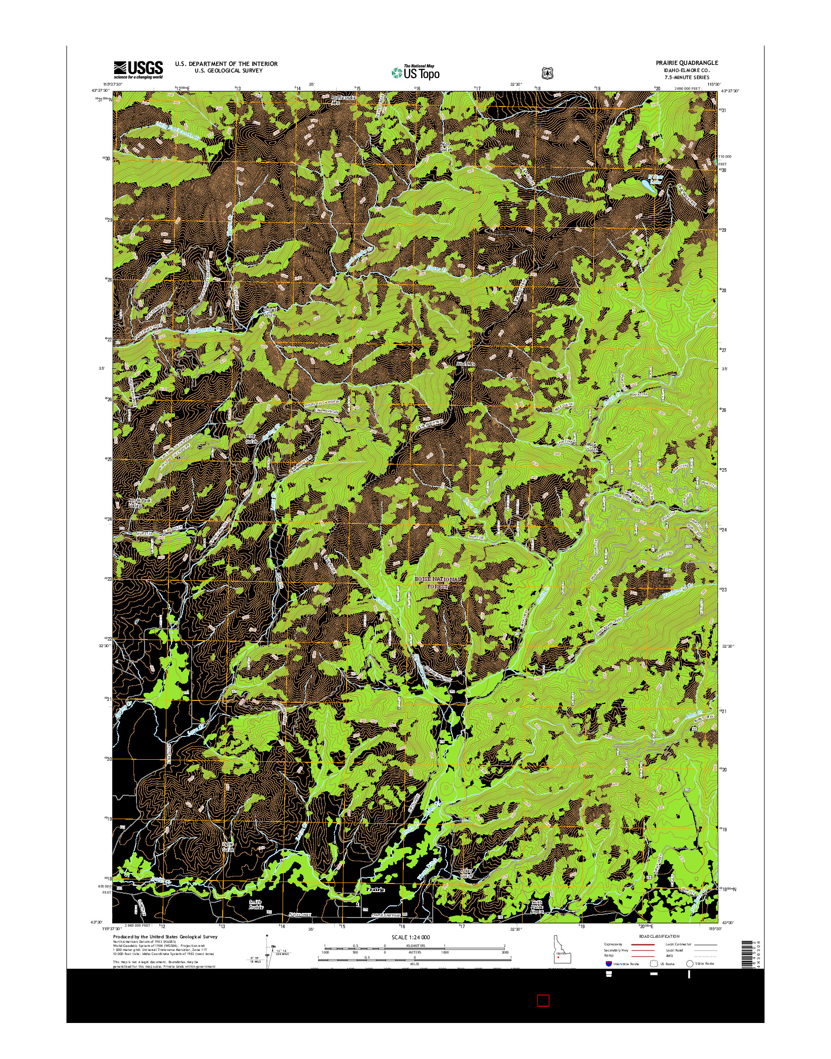 USGS US TOPO 7.5-MINUTE MAP FOR PRAIRIE, ID 2017