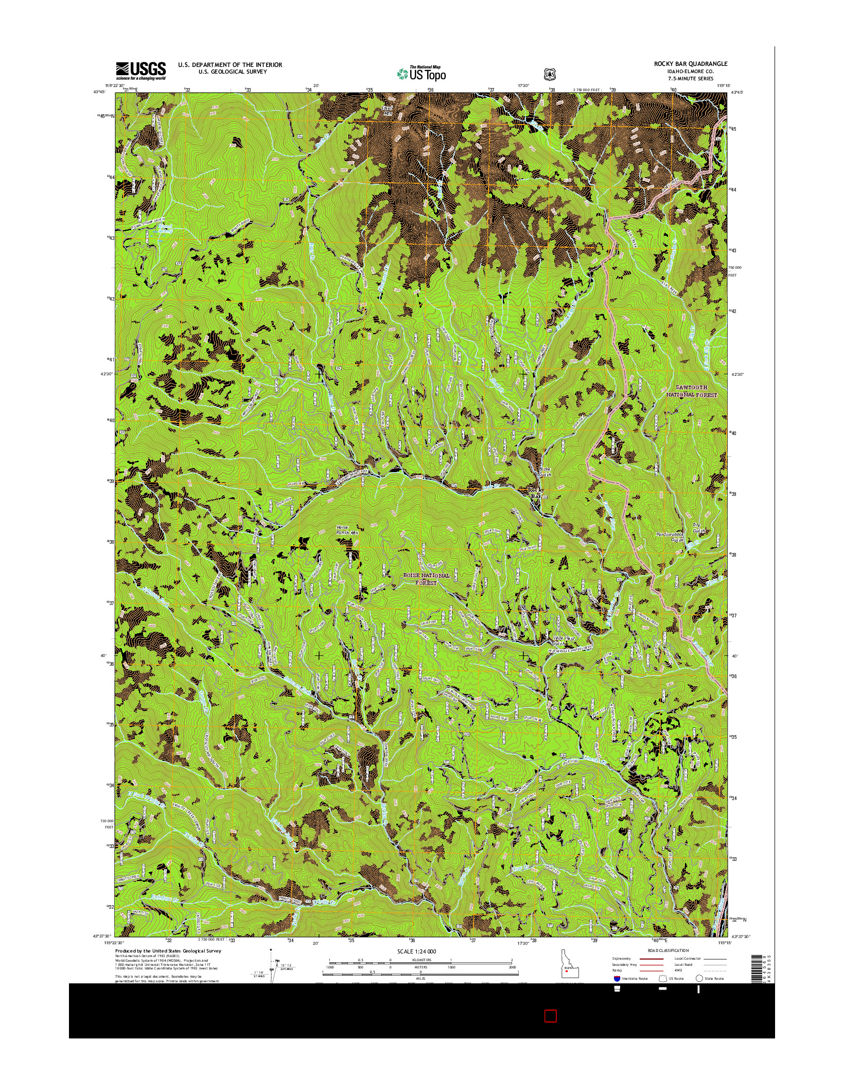 USGS US TOPO 7.5-MINUTE MAP FOR ROCKY BAR, ID 2017