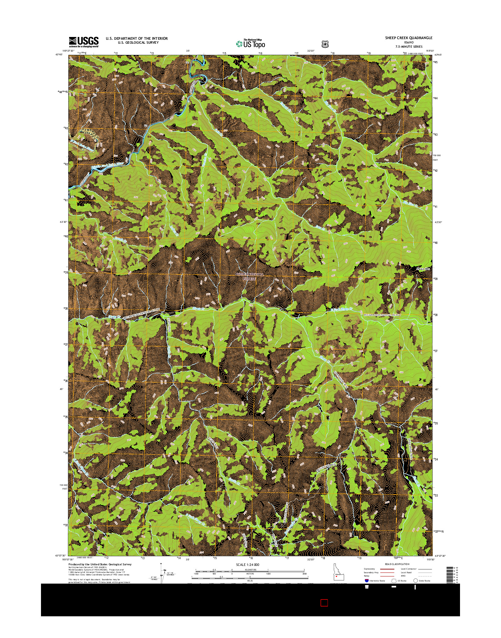 USGS US TOPO 7.5-MINUTE MAP FOR SHEEP CREEK, ID 2017