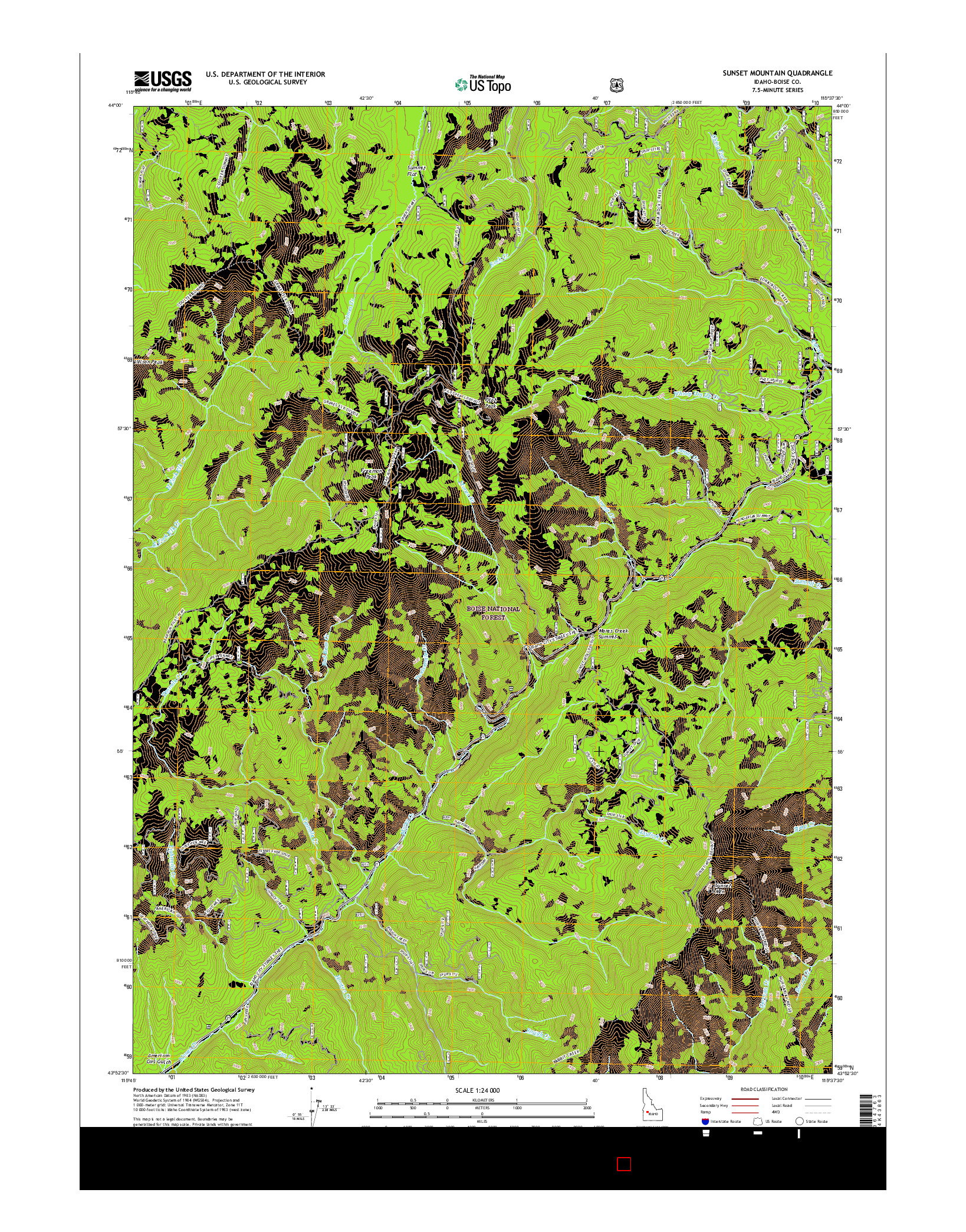 USGS US TOPO 7.5-MINUTE MAP FOR SUNSET MOUNTAIN, ID 2017