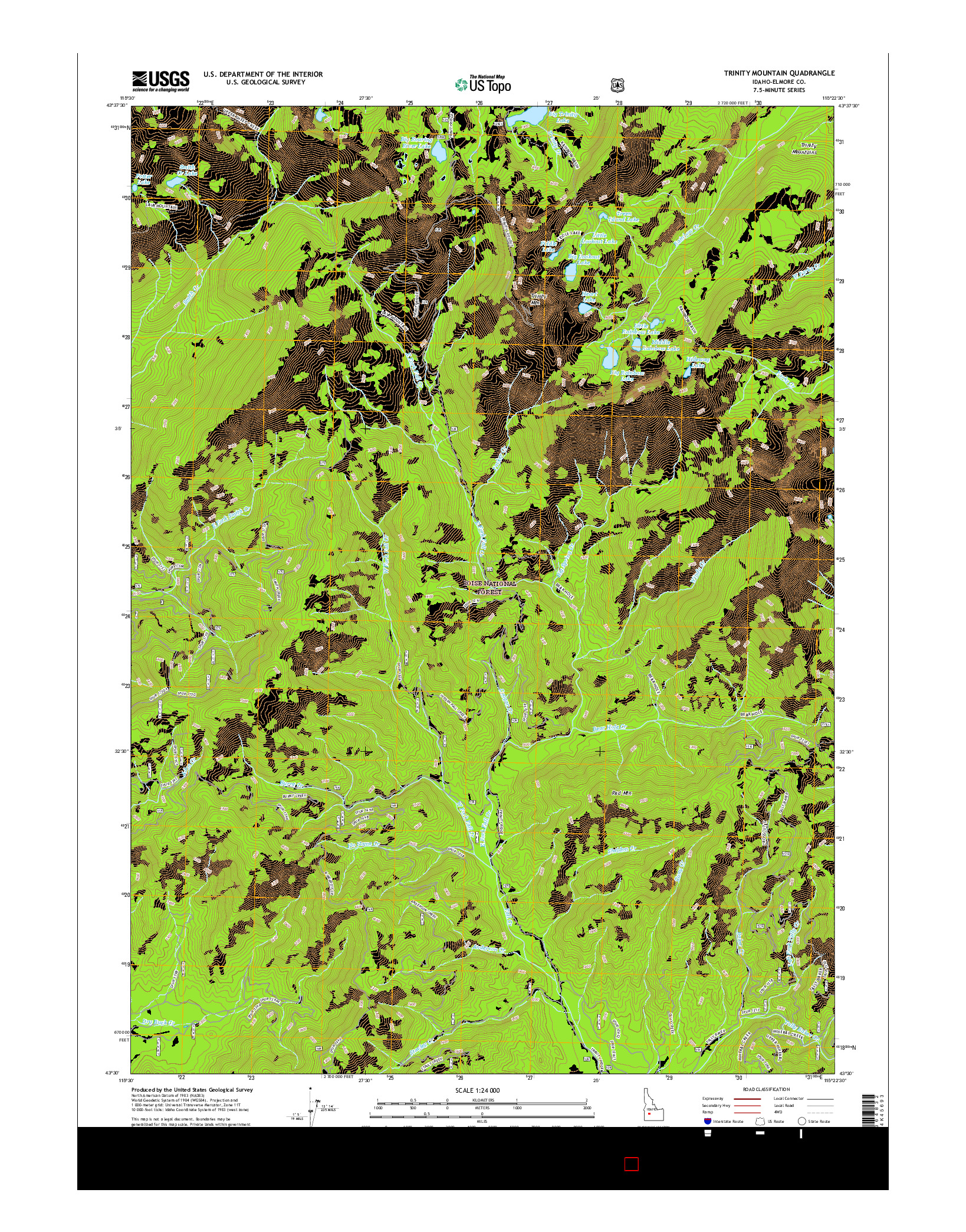 USGS US TOPO 7.5-MINUTE MAP FOR TRINITY MOUNTAIN, ID 2017