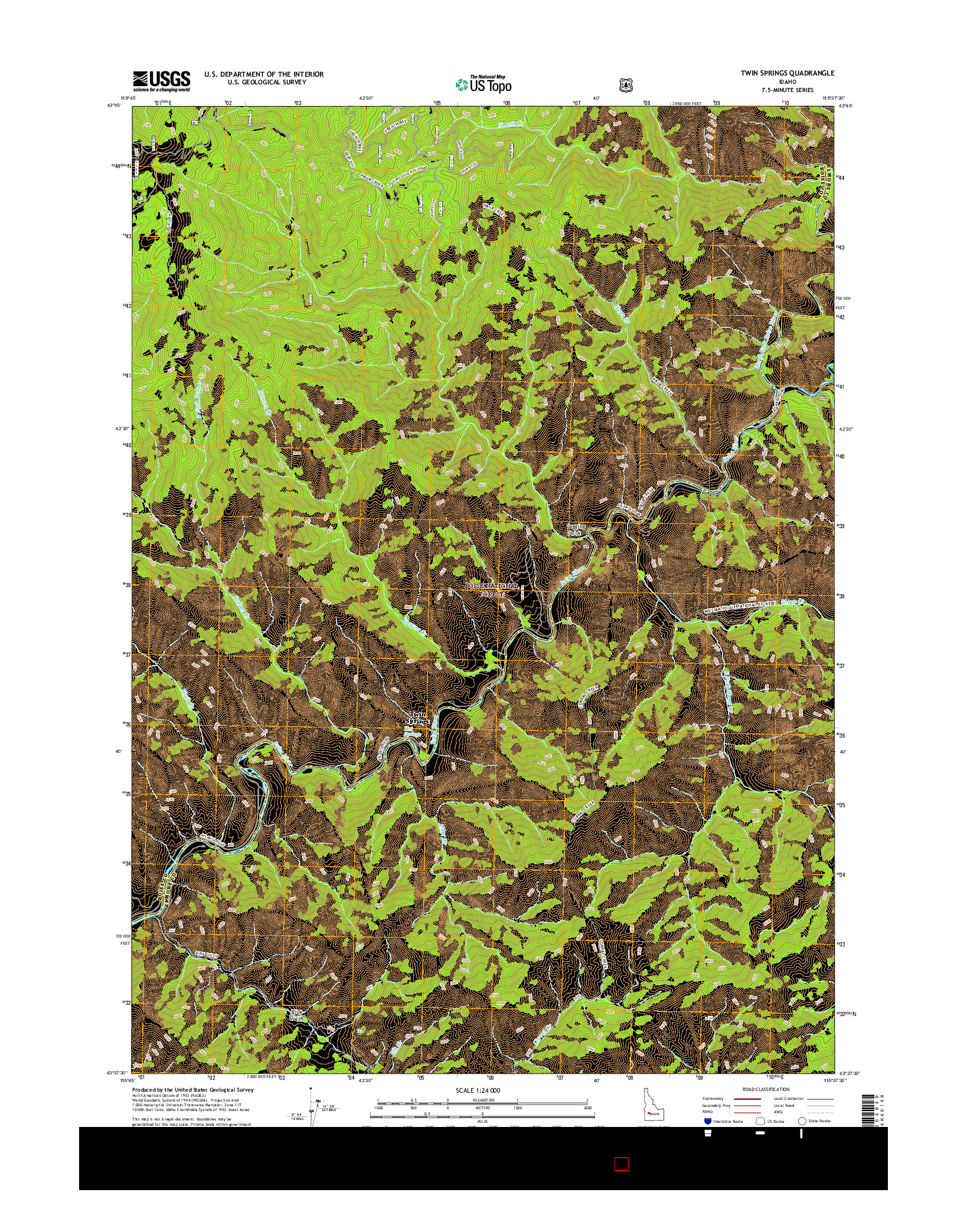 USGS US TOPO 7.5-MINUTE MAP FOR TWIN SPRINGS, ID 2017