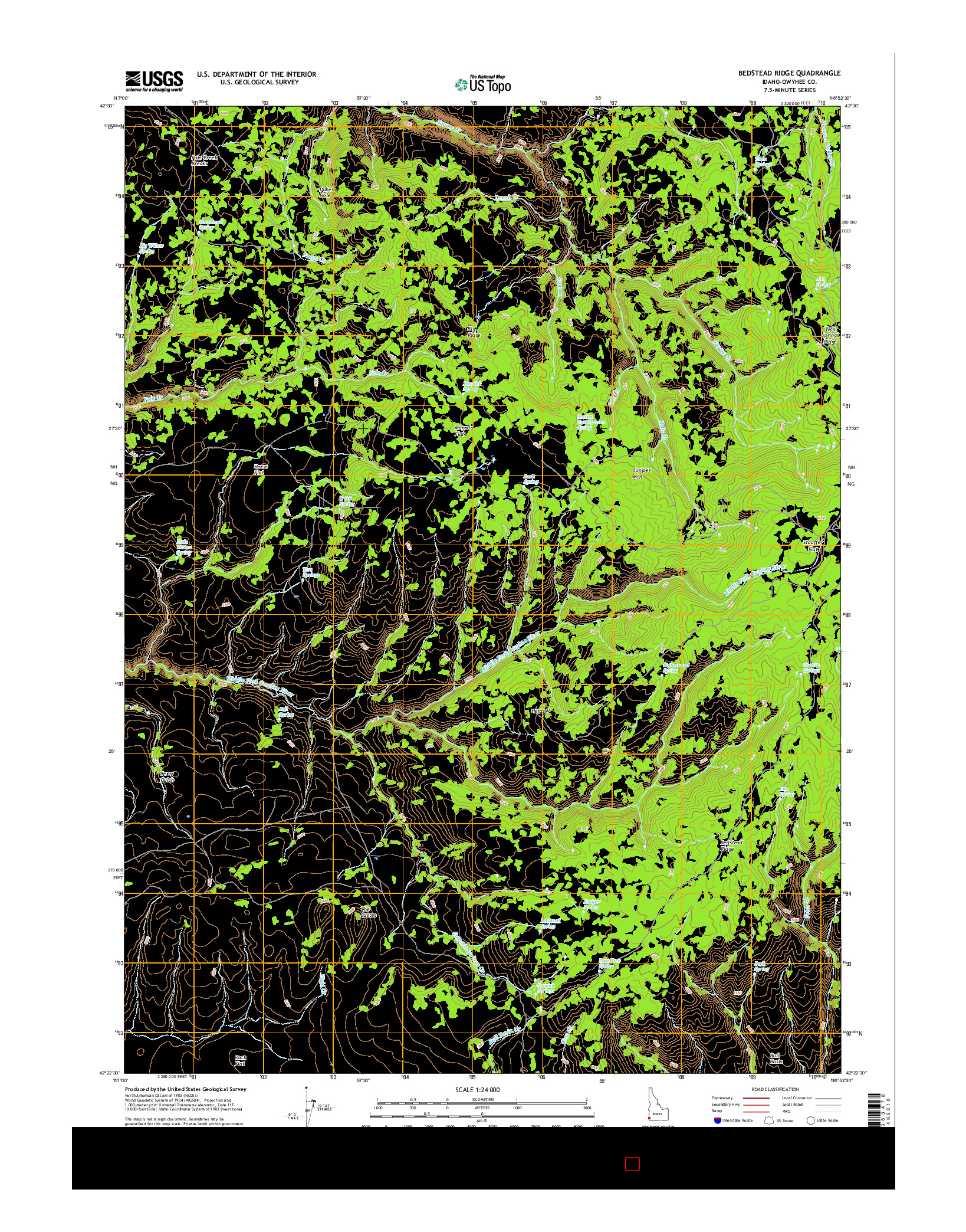 USGS US TOPO 7.5-MINUTE MAP FOR BEDSTEAD RIDGE, ID 2017