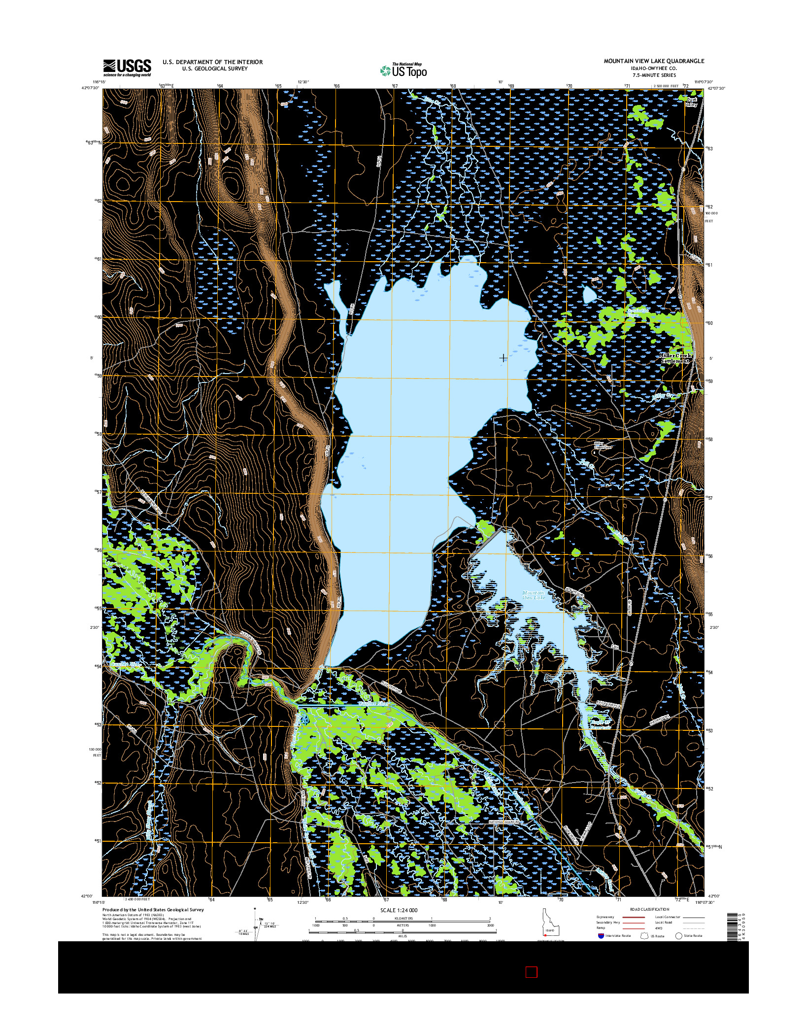 USGS US TOPO 7.5-MINUTE MAP FOR MOUNTAIN VIEW LAKE, ID 2017