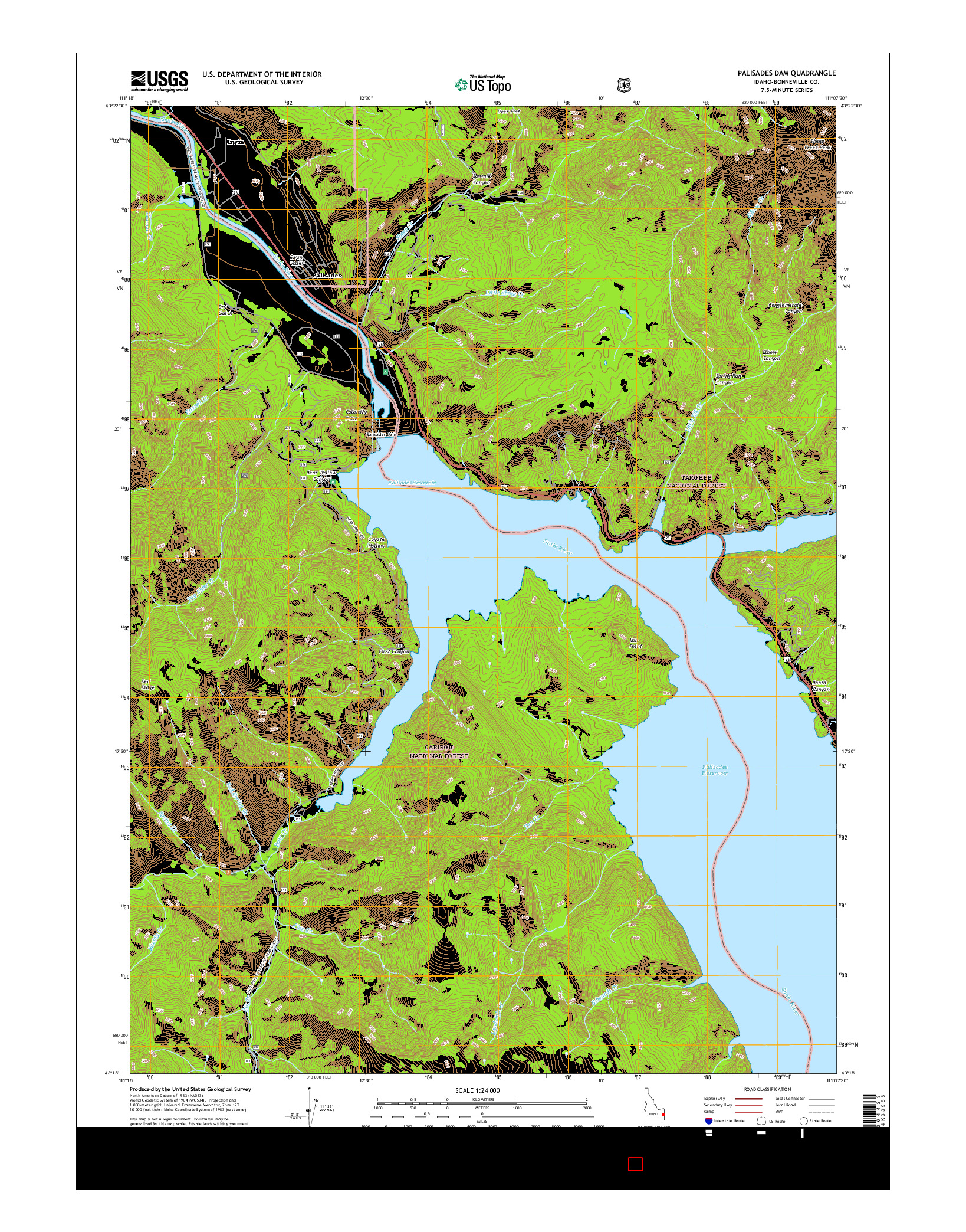 USGS US TOPO 7.5-MINUTE MAP FOR PALISADES DAM, ID 2017