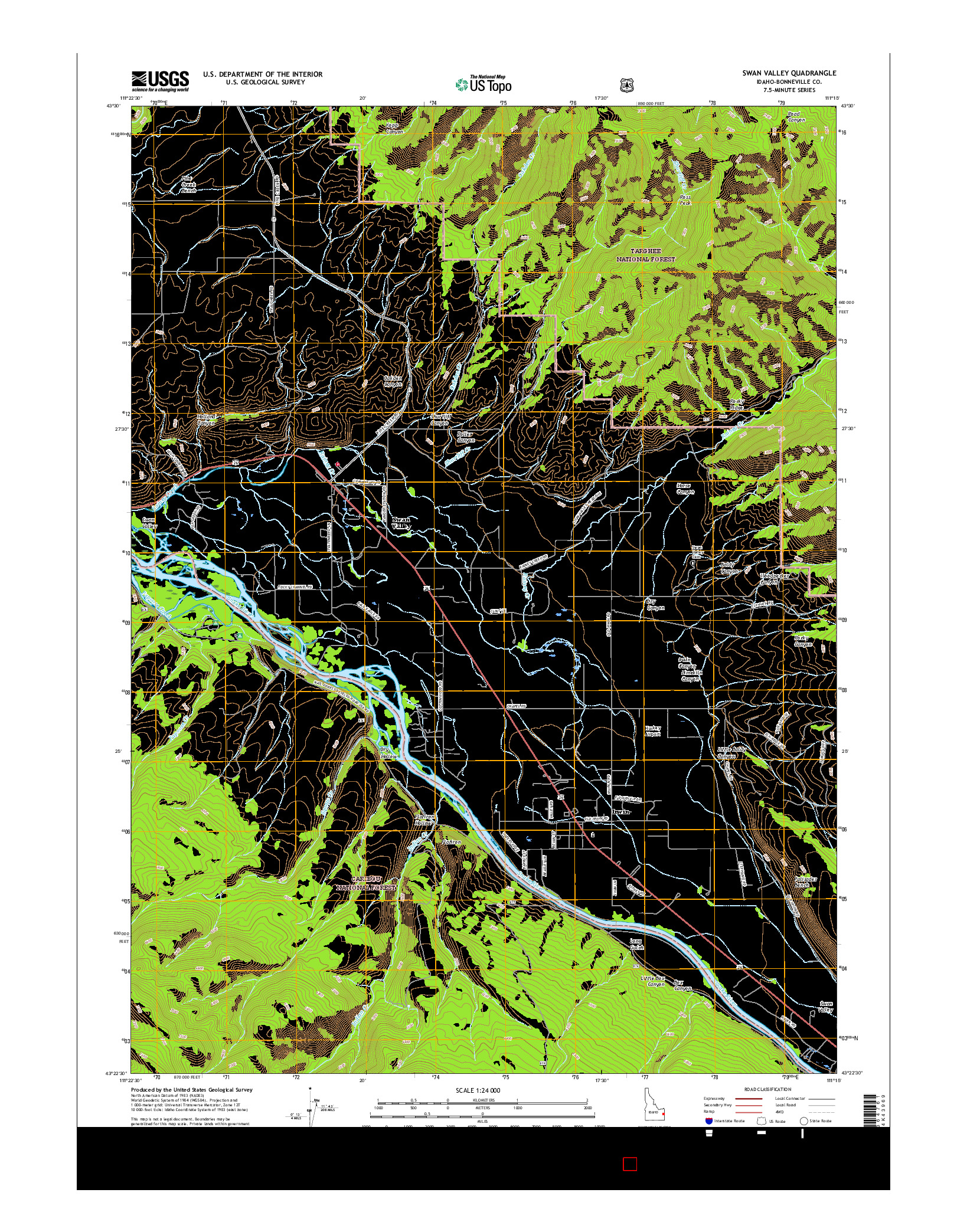 USGS US TOPO 7.5-MINUTE MAP FOR SWAN VALLEY, ID 2017