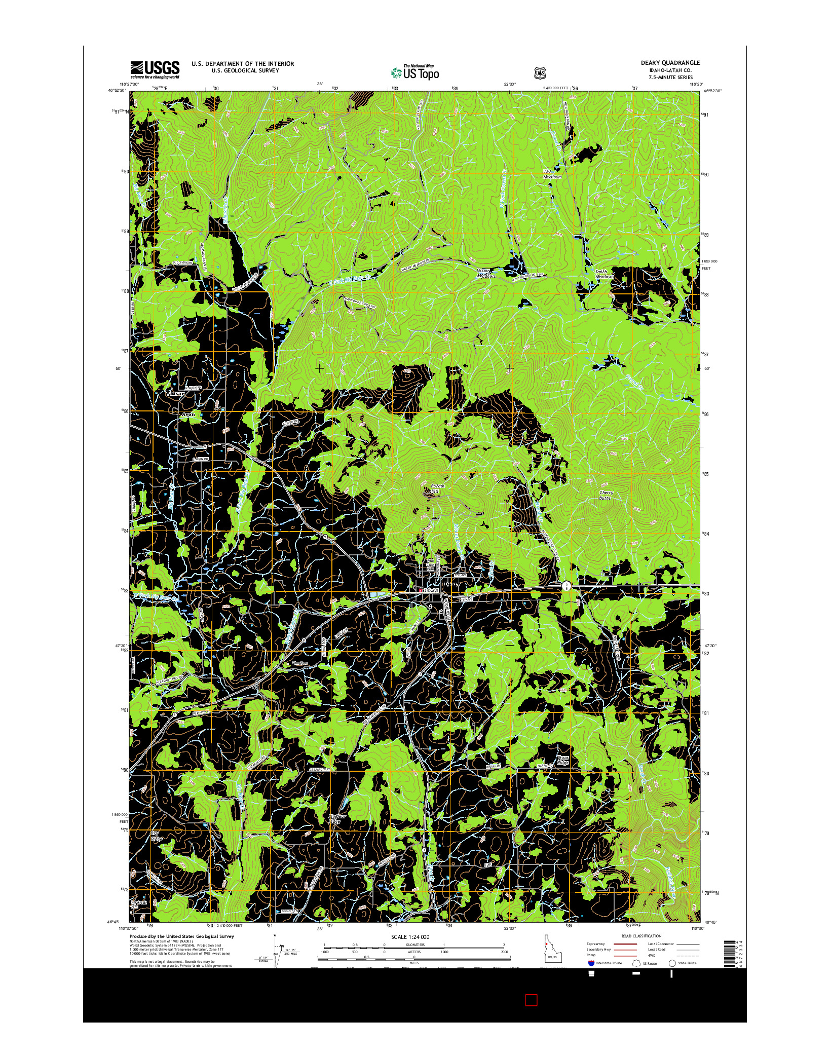 USGS US TOPO 7.5-MINUTE MAP FOR DEARY, ID 2017