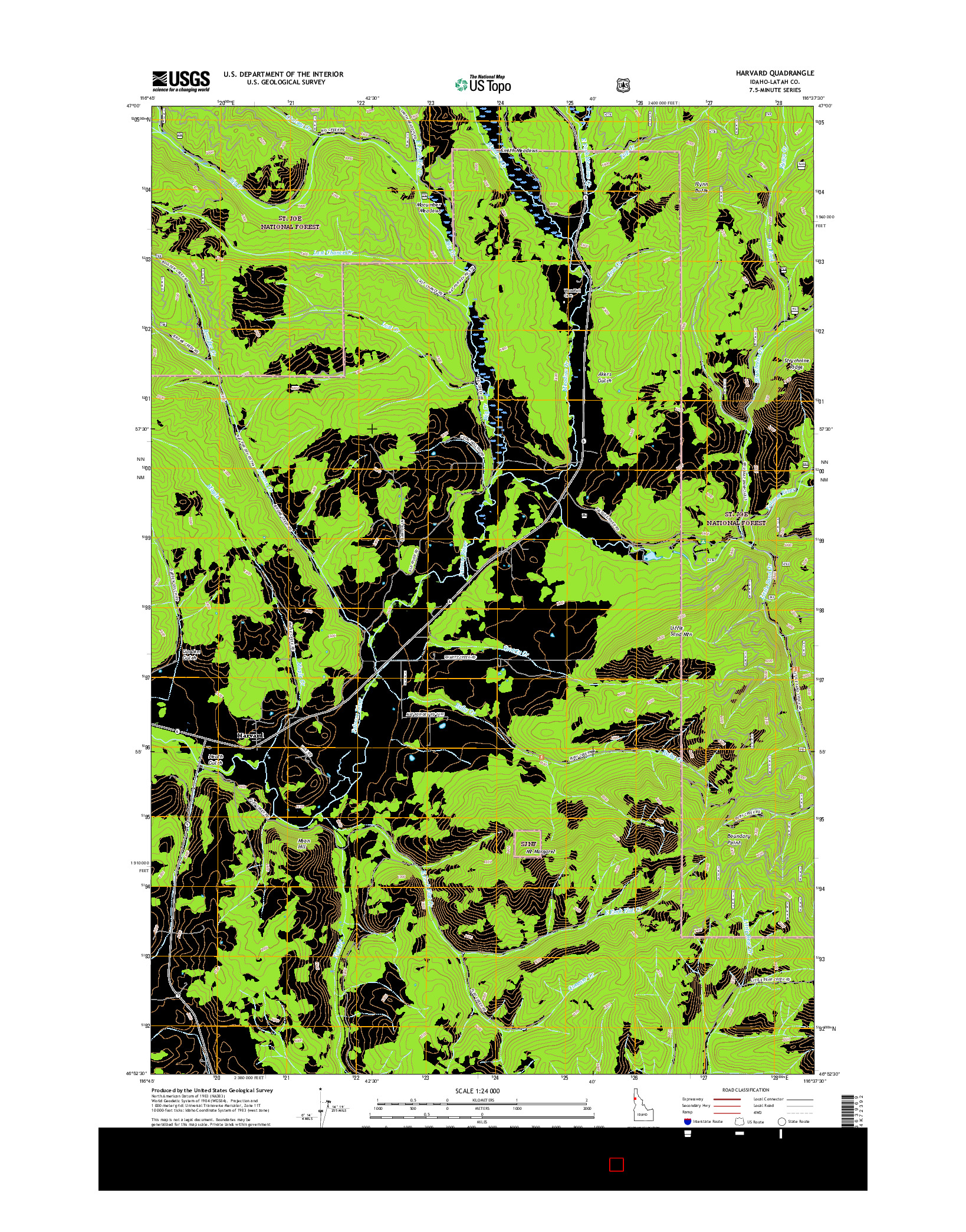 USGS US TOPO 7.5-MINUTE MAP FOR HARVARD, ID 2017