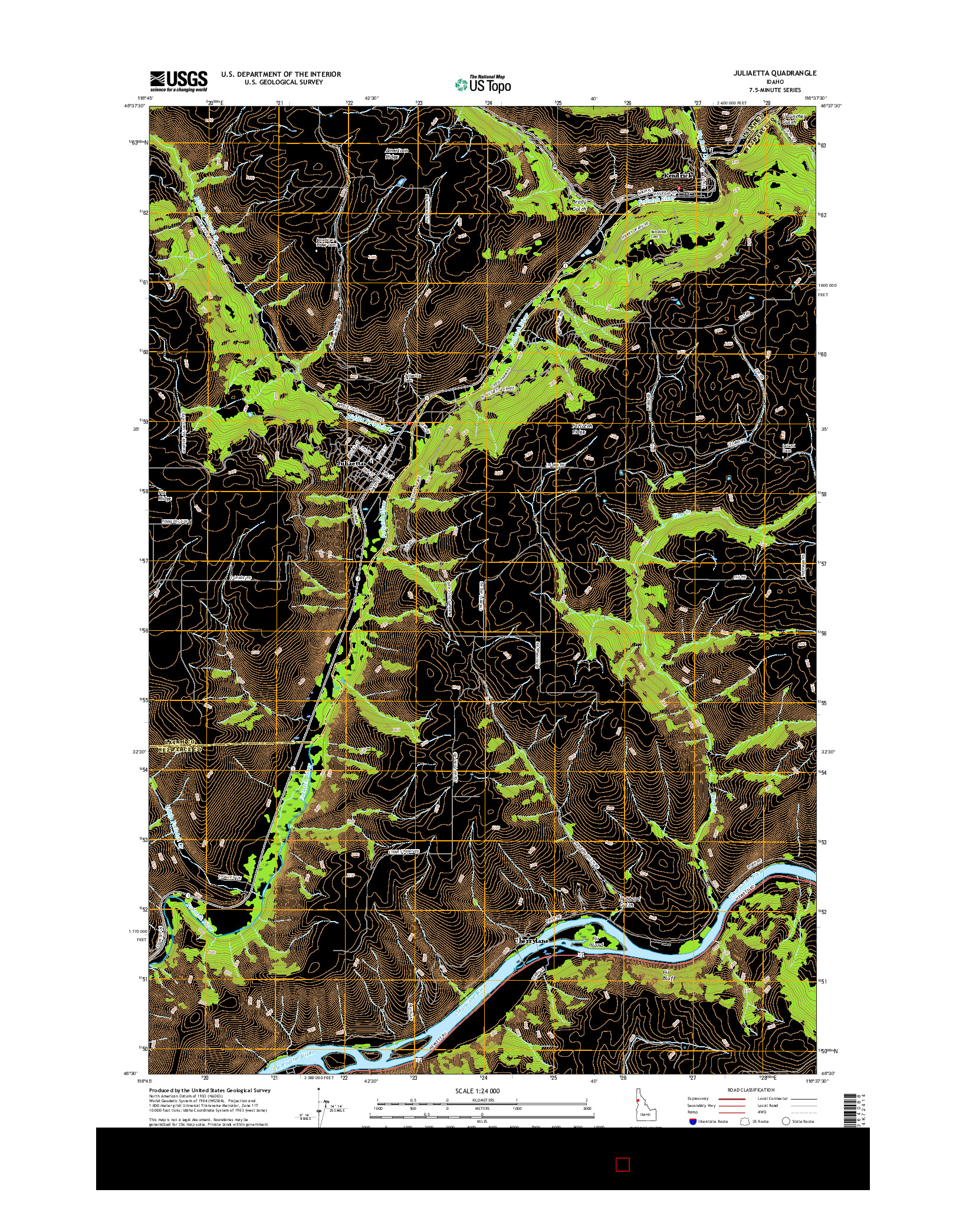 USGS US TOPO 7.5-MINUTE MAP FOR JULIAETTA, ID 2017