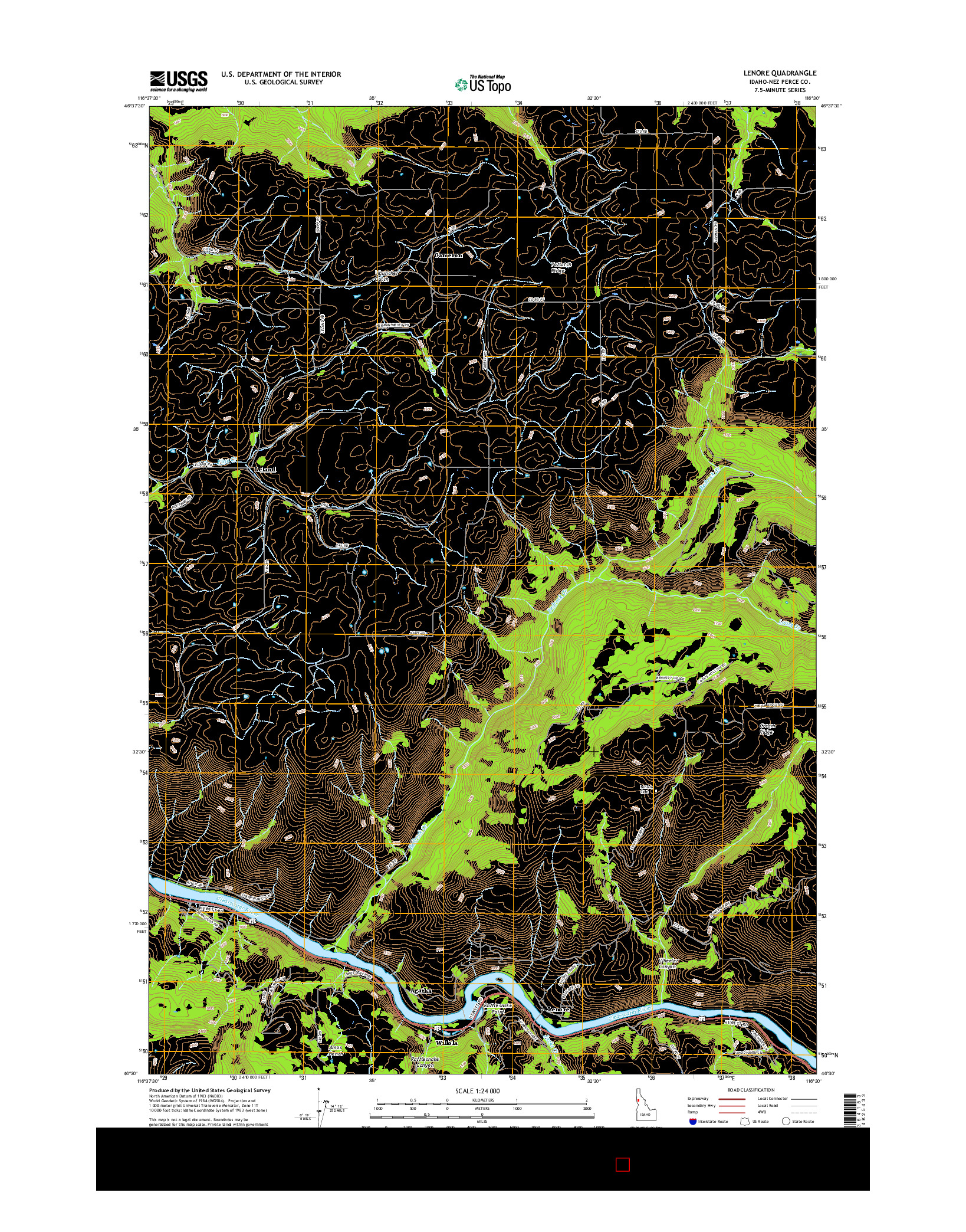 USGS US TOPO 7.5-MINUTE MAP FOR LENORE, ID 2017