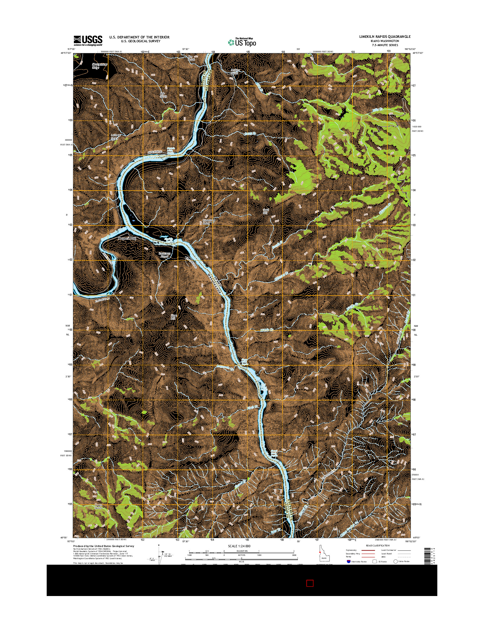 USGS US TOPO 7.5-MINUTE MAP FOR LIMEKILN RAPIDS, ID-WA 2017