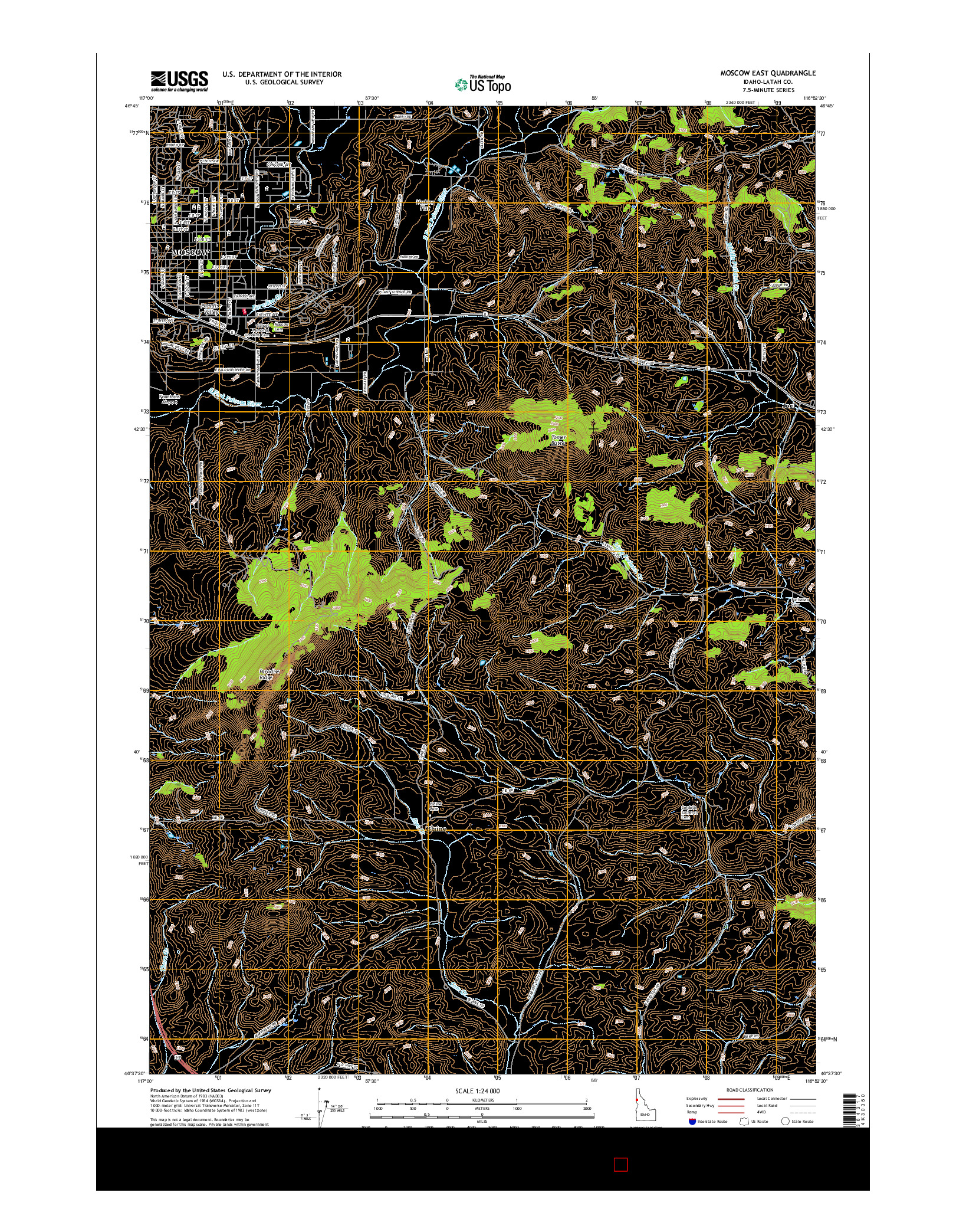 USGS US TOPO 7.5-MINUTE MAP FOR MOSCOW EAST, ID 2017