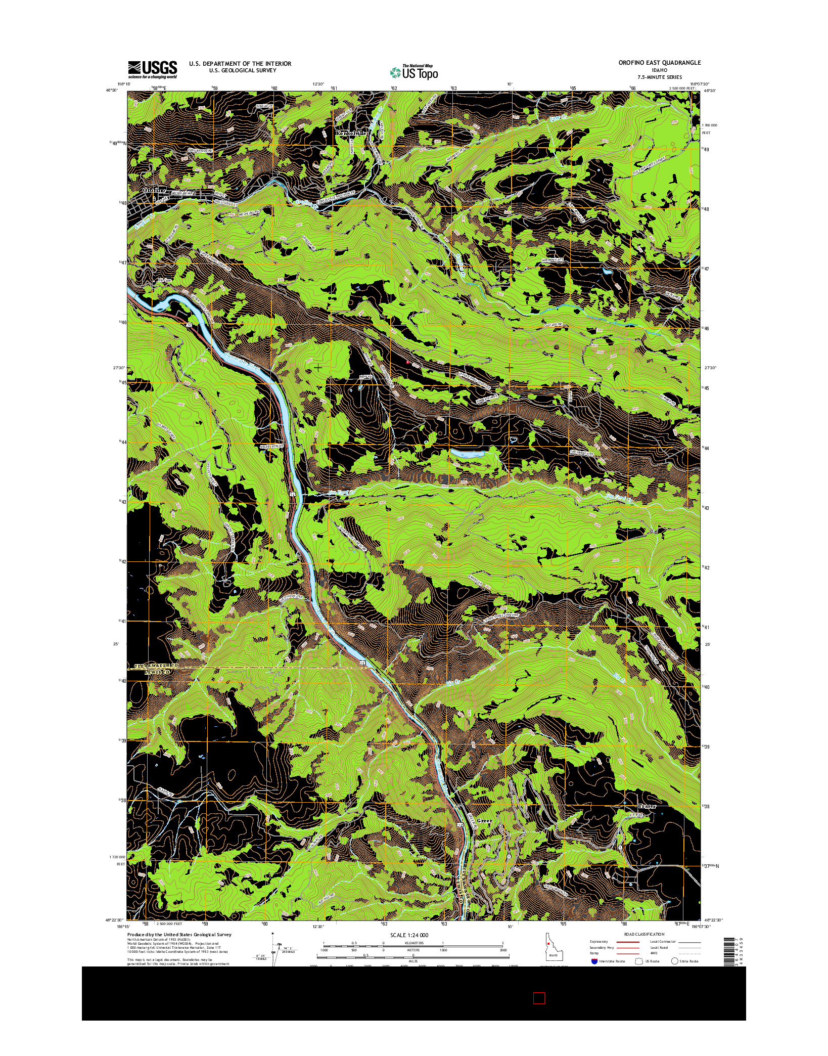 USGS US TOPO 7.5-MINUTE MAP FOR OROFINO EAST, ID 2017
