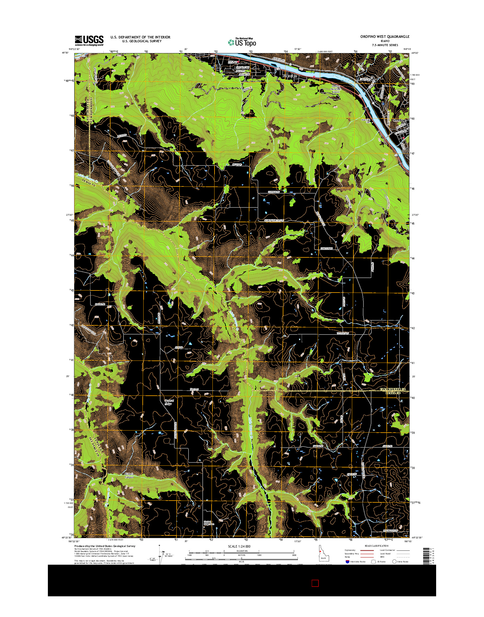 USGS US TOPO 7.5-MINUTE MAP FOR OROFINO WEST, ID 2017