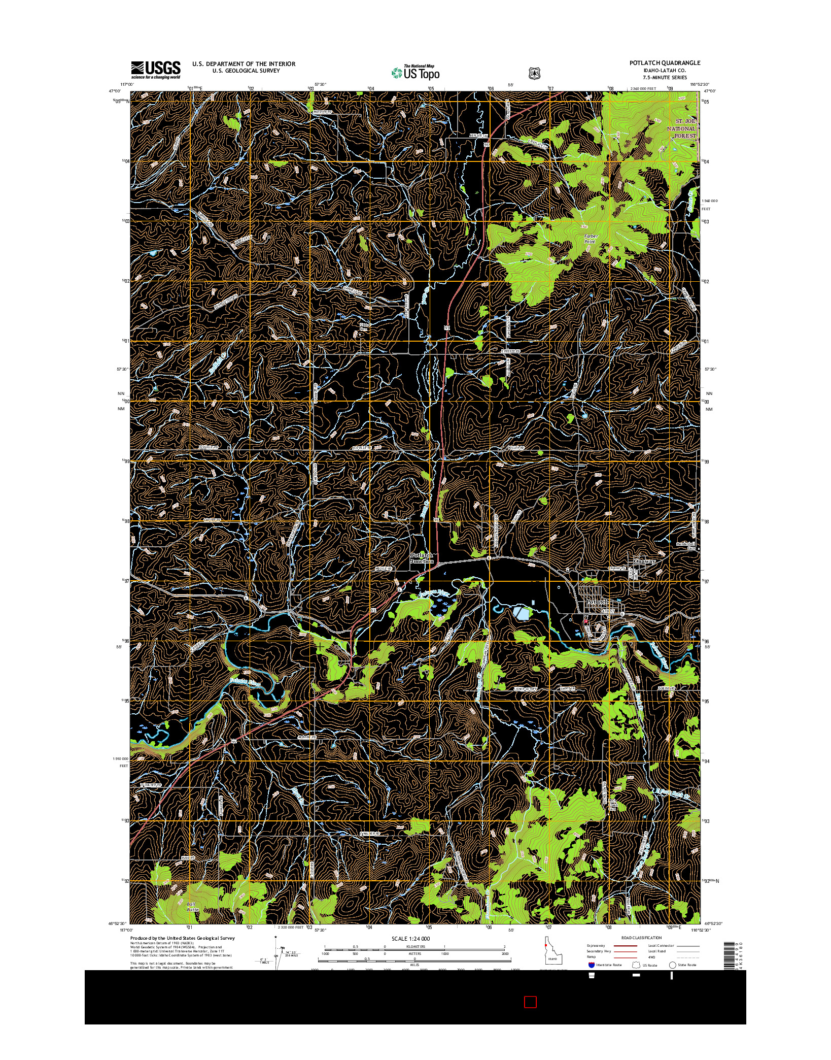 USGS US TOPO 7.5-MINUTE MAP FOR POTLATCH, ID 2017