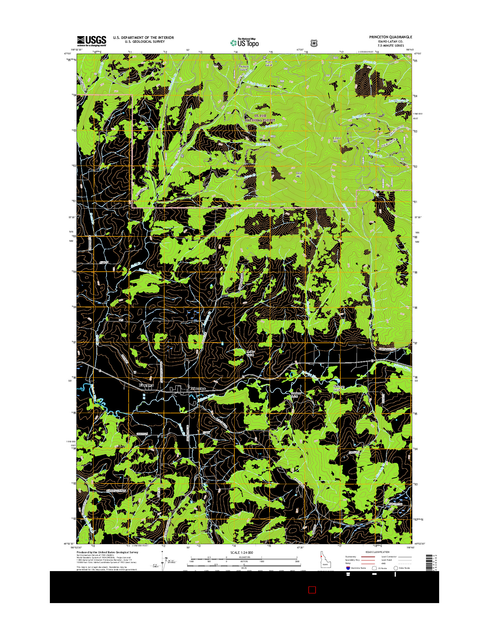 USGS US TOPO 7.5-MINUTE MAP FOR PRINCETON, ID 2017