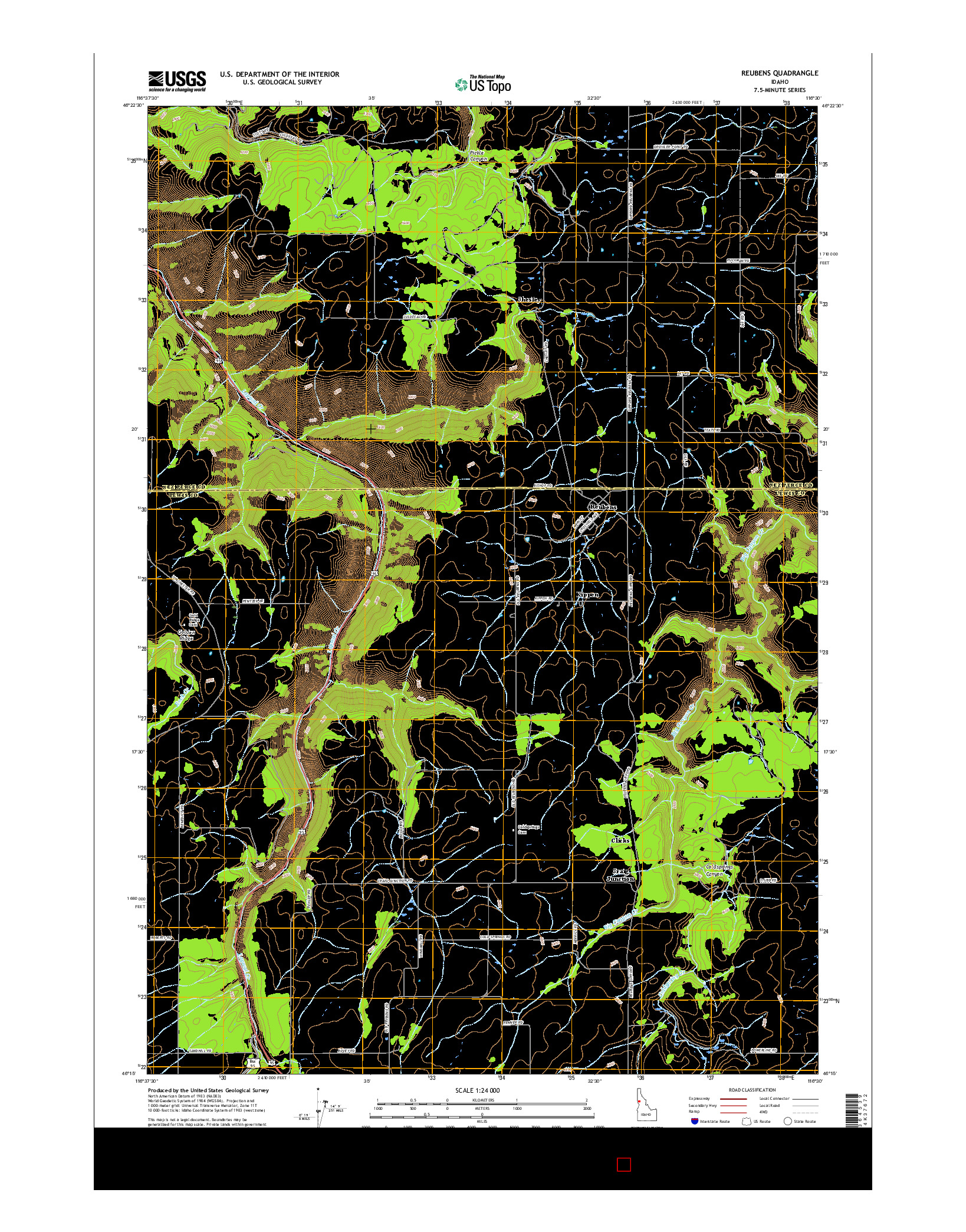 USGS US TOPO 7.5-MINUTE MAP FOR REUBENS, ID 2017