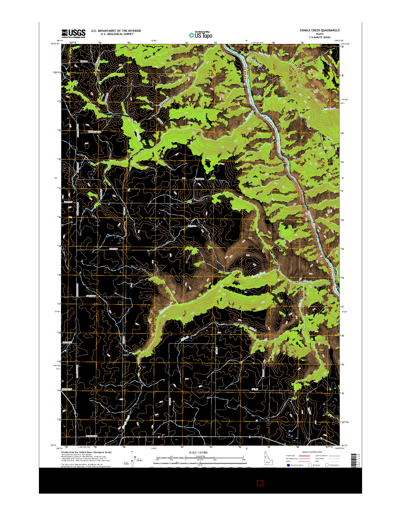 USGS US TOPO 7.5-MINUTE MAP FOR SIXMILE CREEK, ID 2017