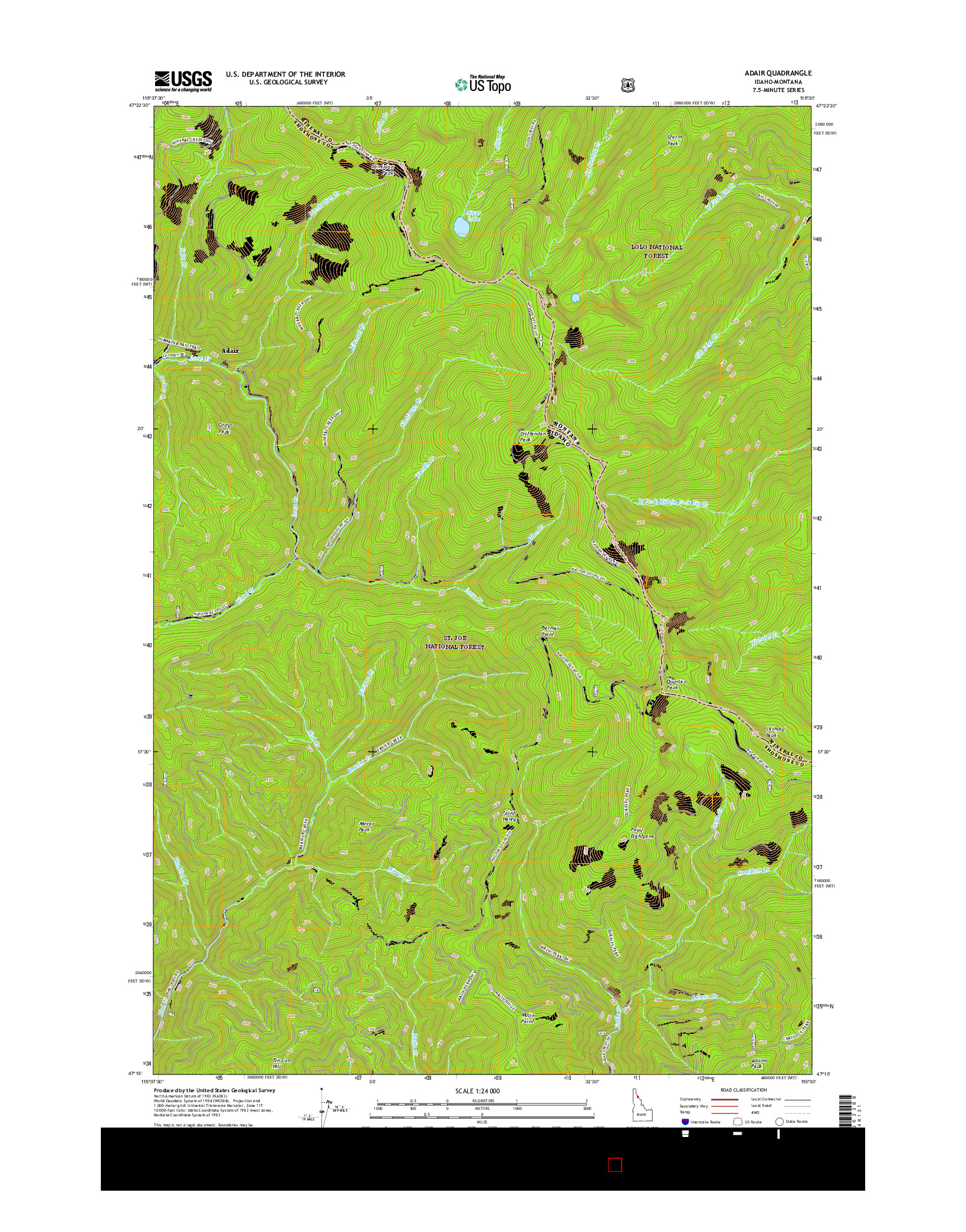 USGS US TOPO 7.5-MINUTE MAP FOR ADAIR, ID-MT 2017