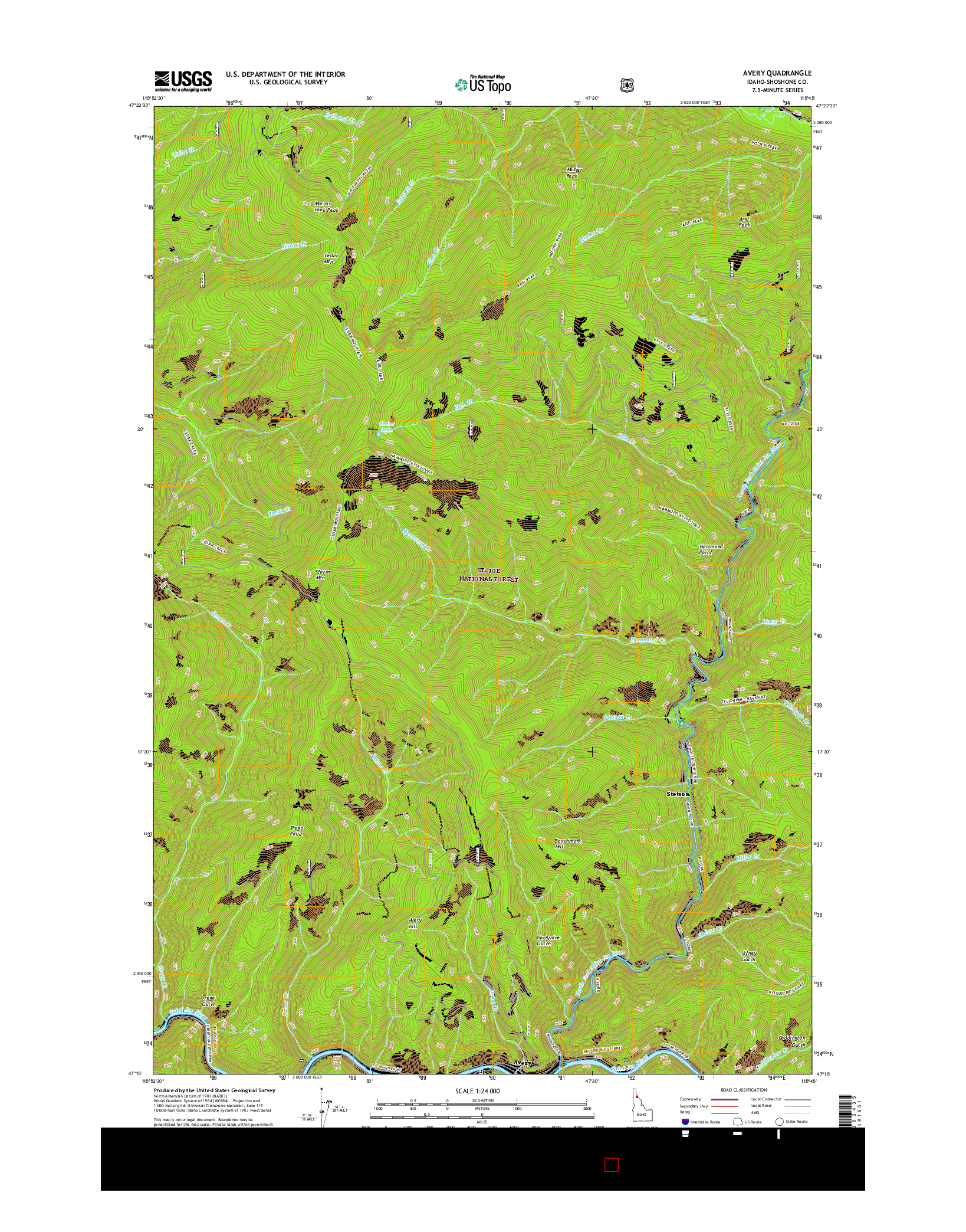 USGS US TOPO 7.5-MINUTE MAP FOR AVERY, ID 2017