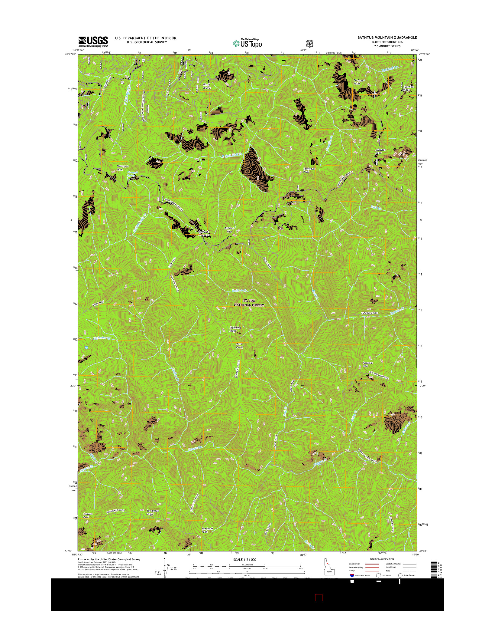 USGS US TOPO 7.5-MINUTE MAP FOR BATHTUB MOUNTAIN, ID 2017