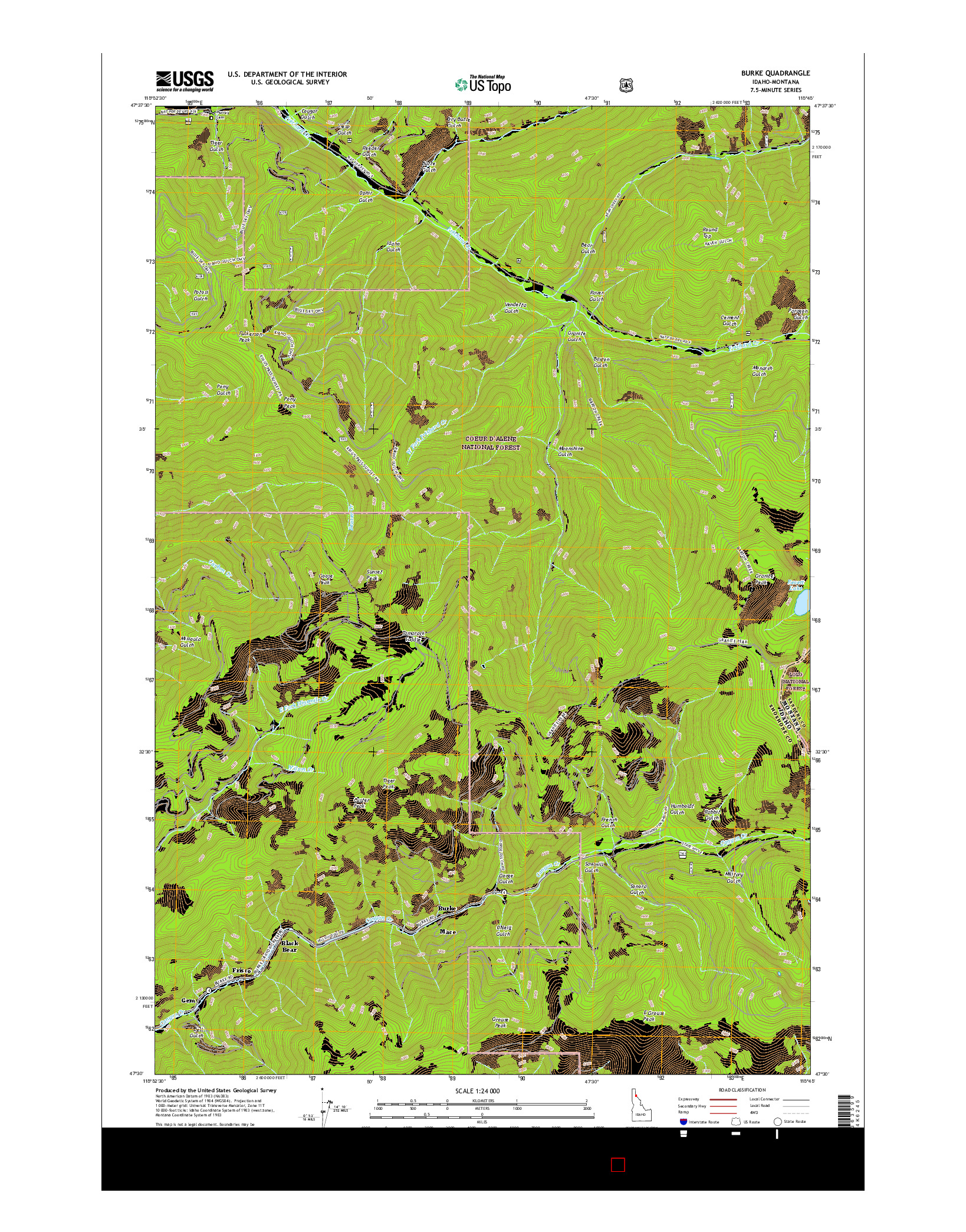 USGS US TOPO 7.5-MINUTE MAP FOR BURKE, ID-MT 2017