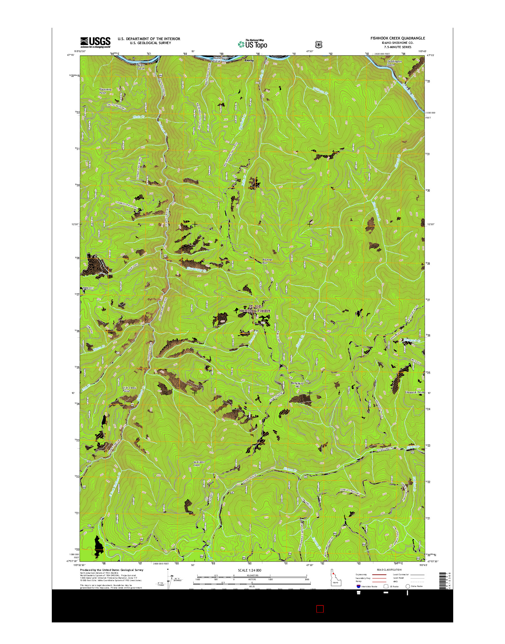 USGS US TOPO 7.5-MINUTE MAP FOR FISHHOOK CREEK, ID 2017