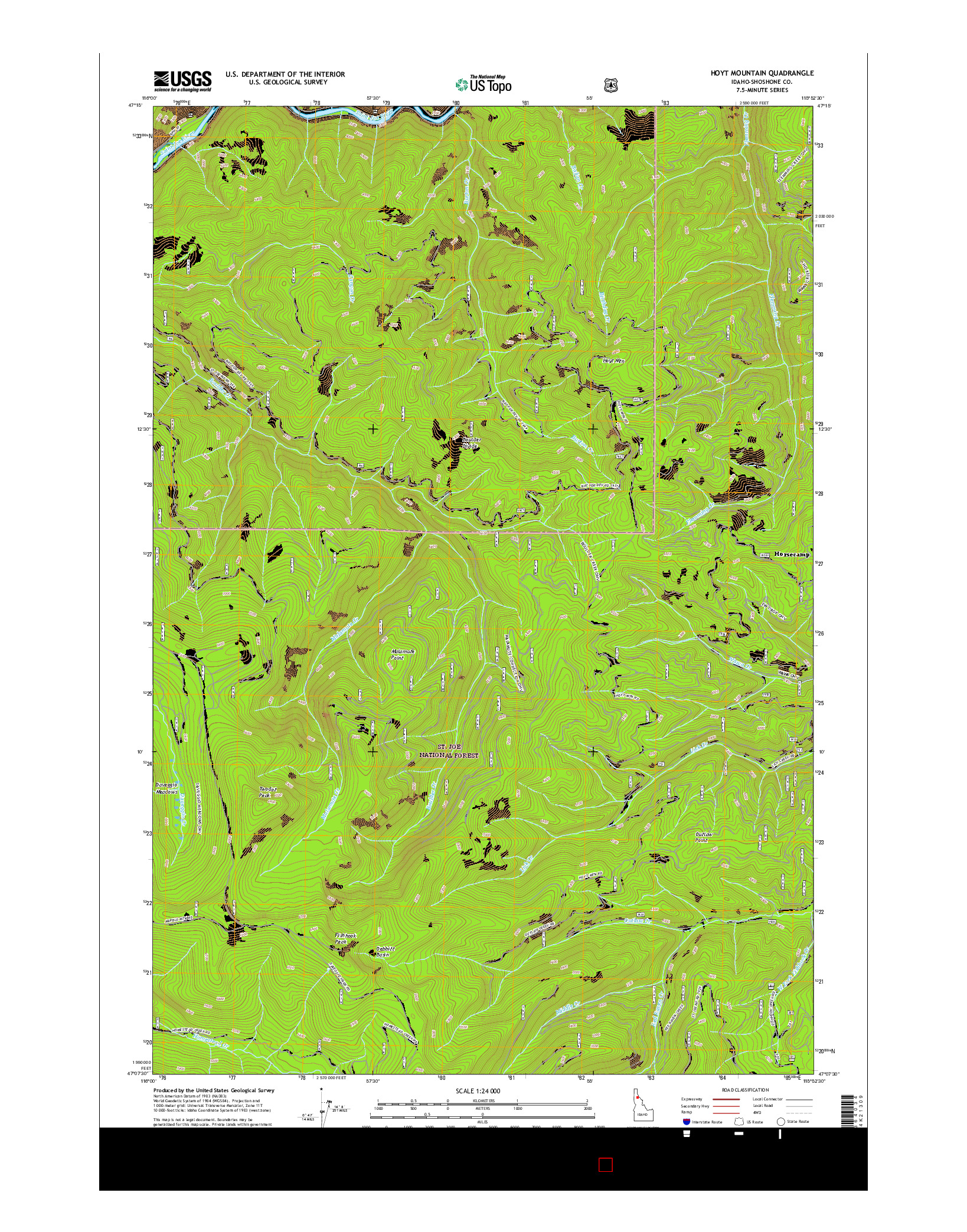 USGS US TOPO 7.5-MINUTE MAP FOR HOYT MOUNTAIN, ID 2017