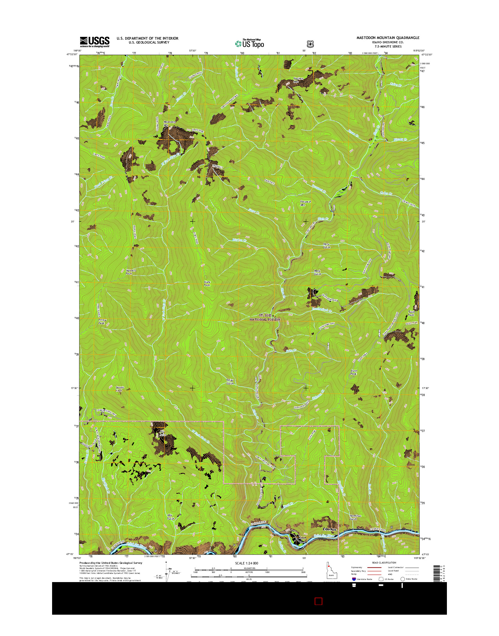 USGS US TOPO 7.5-MINUTE MAP FOR MASTODON MOUNTAIN, ID 2017