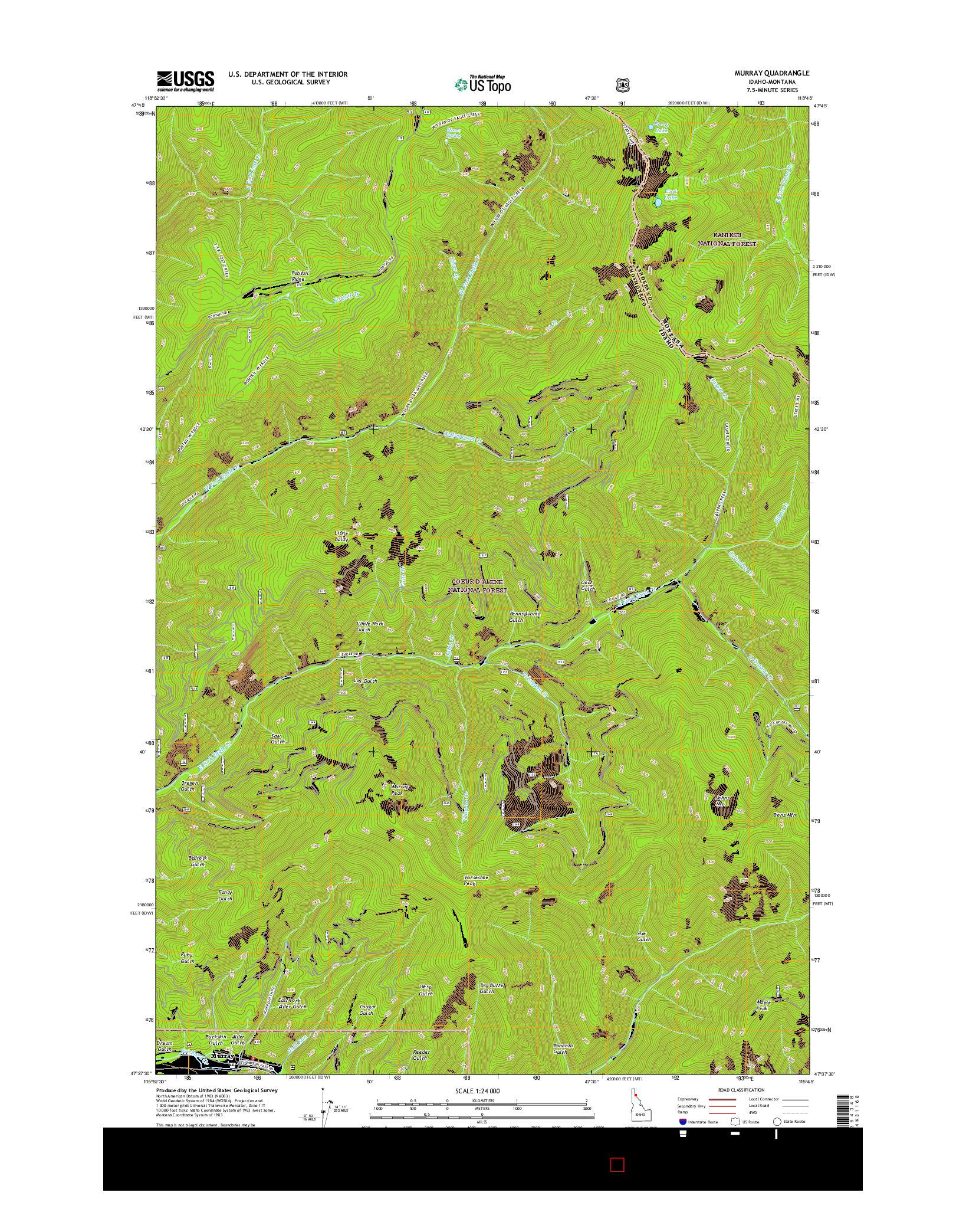 USGS US TOPO 7.5-MINUTE MAP FOR MURRAY, ID-MT 2017