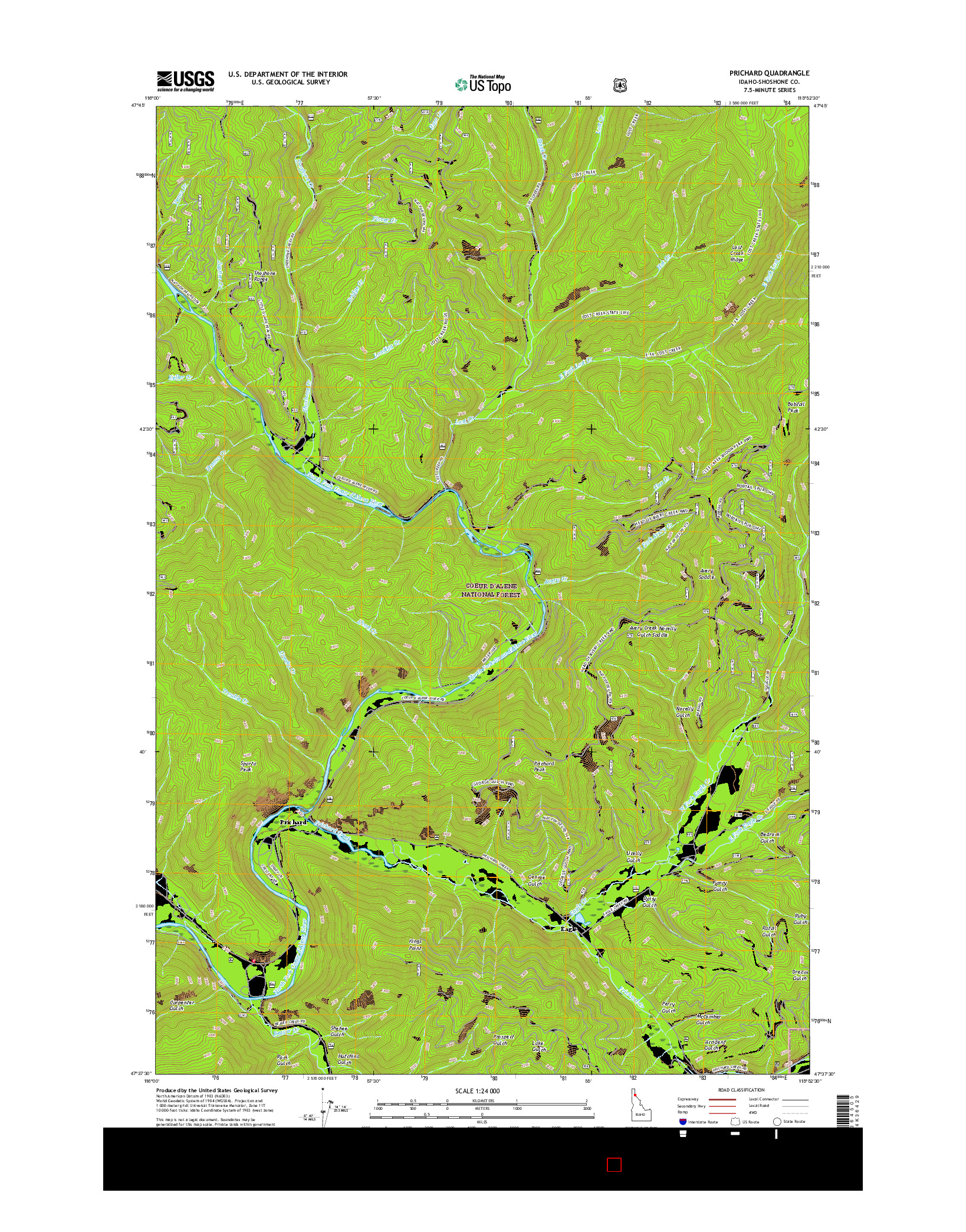 USGS US TOPO 7.5-MINUTE MAP FOR PRICHARD, ID 2017