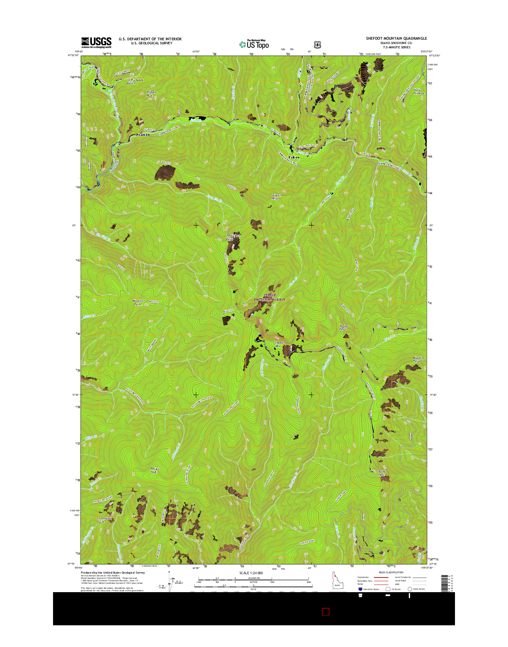 USGS US TOPO 7.5-MINUTE MAP FOR SHEFOOT MOUNTAIN, ID 2017