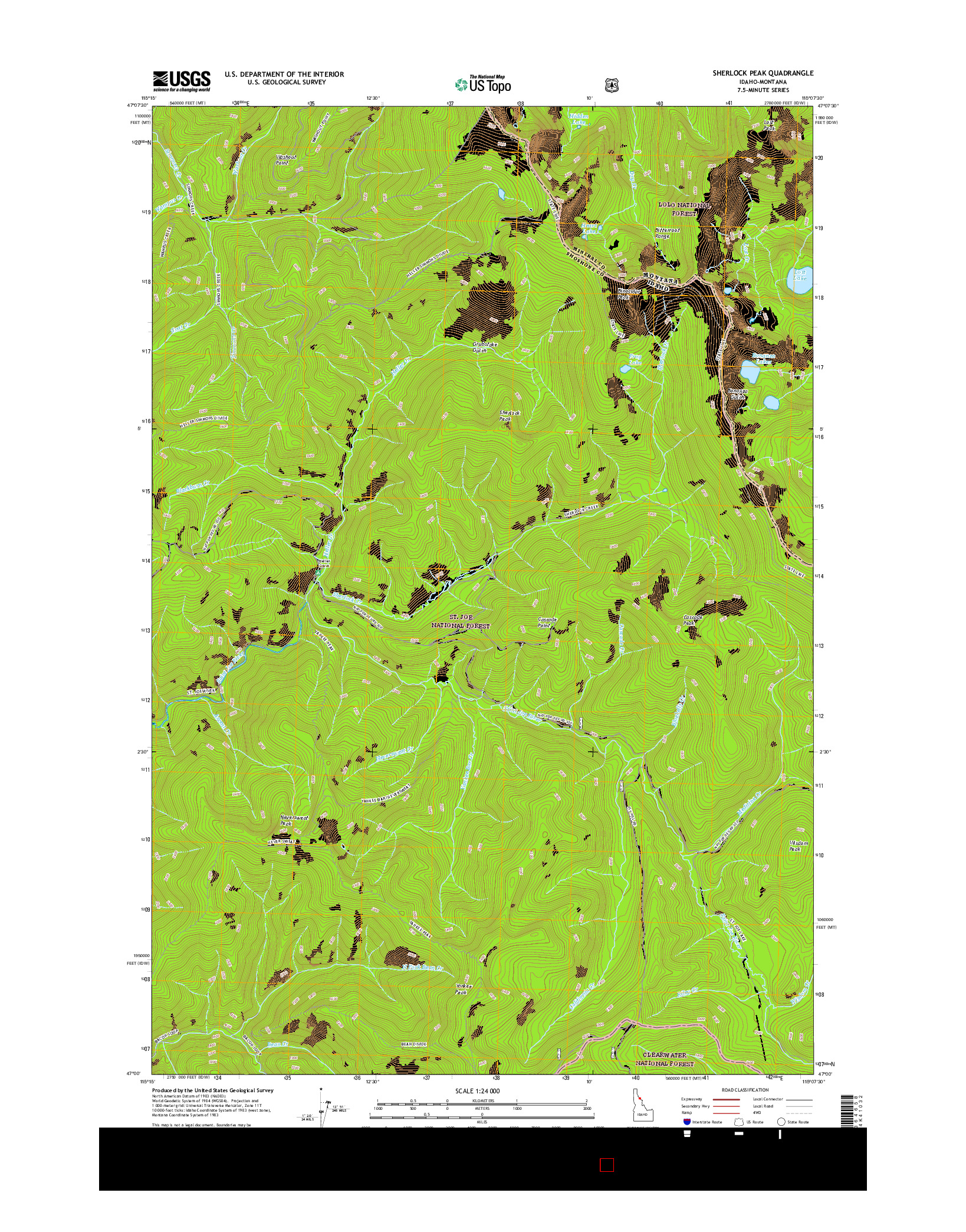 USGS US TOPO 7.5-MINUTE MAP FOR SHERLOCK PEAK, ID-MT 2017