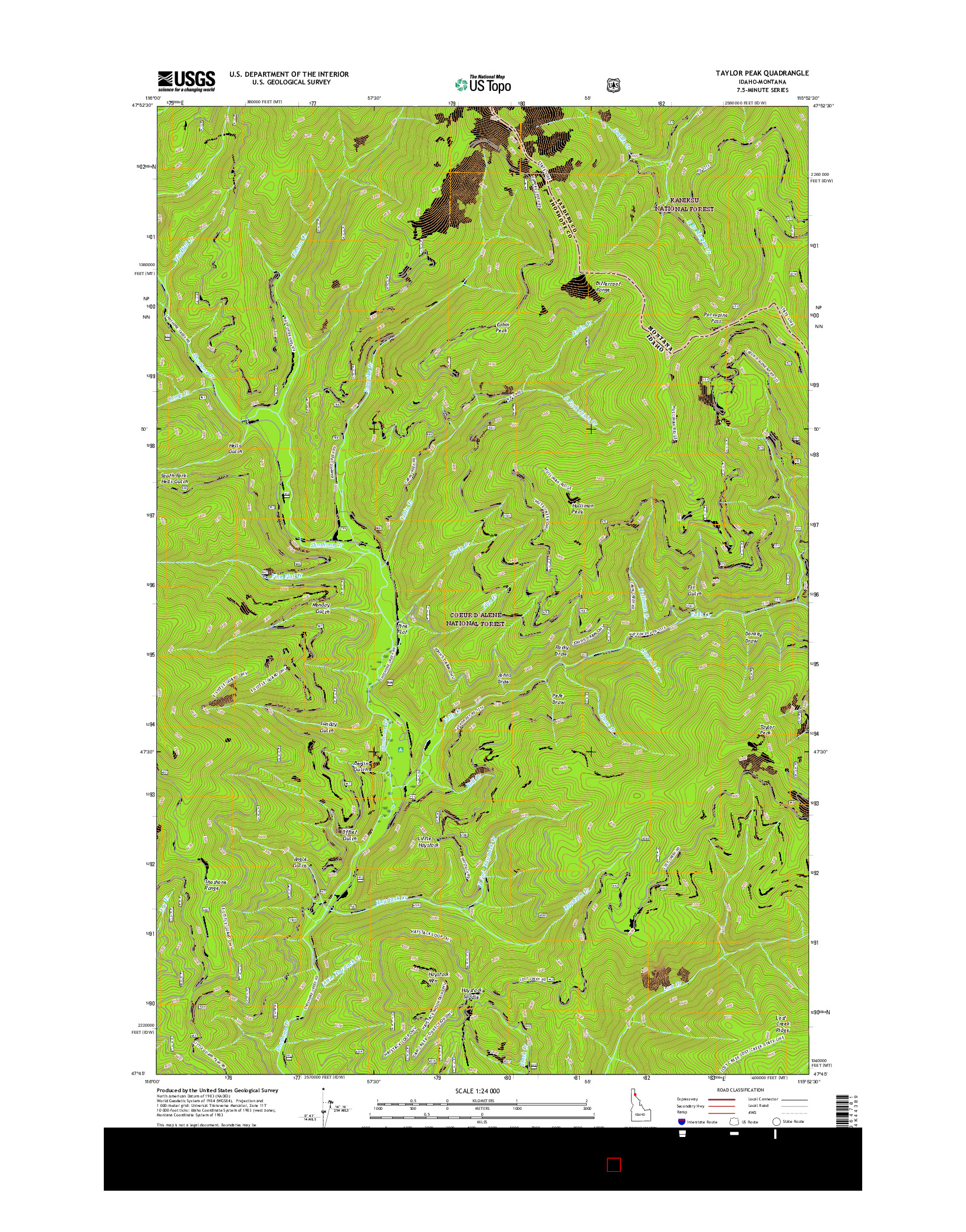 USGS US TOPO 7.5-MINUTE MAP FOR TAYLOR PEAK, ID-MT 2017