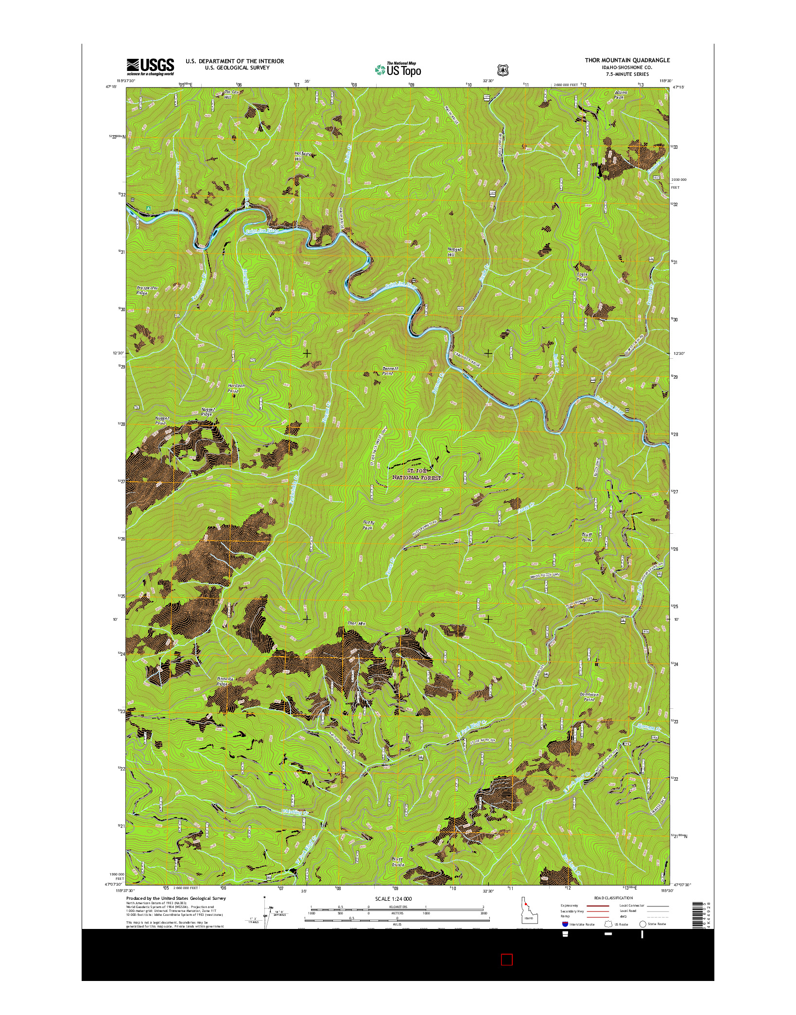 USGS US TOPO 7.5-MINUTE MAP FOR THOR MOUNTAIN, ID 2017