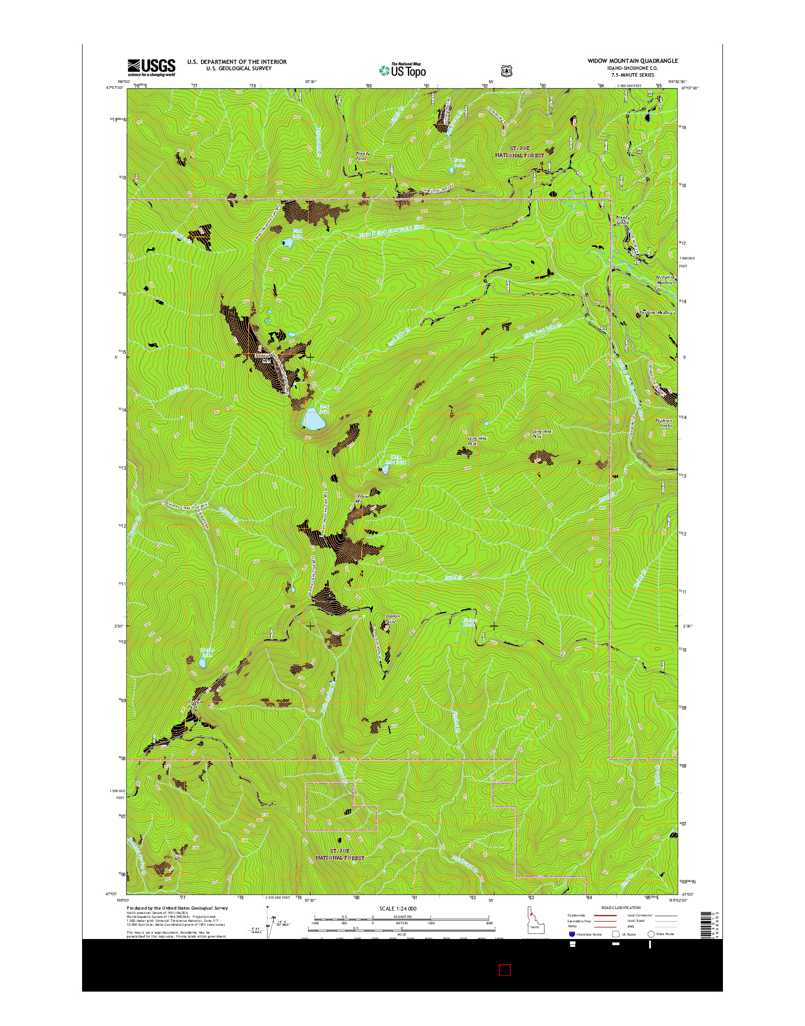 USGS US TOPO 7.5-MINUTE MAP FOR WIDOW MOUNTAIN, ID 2017