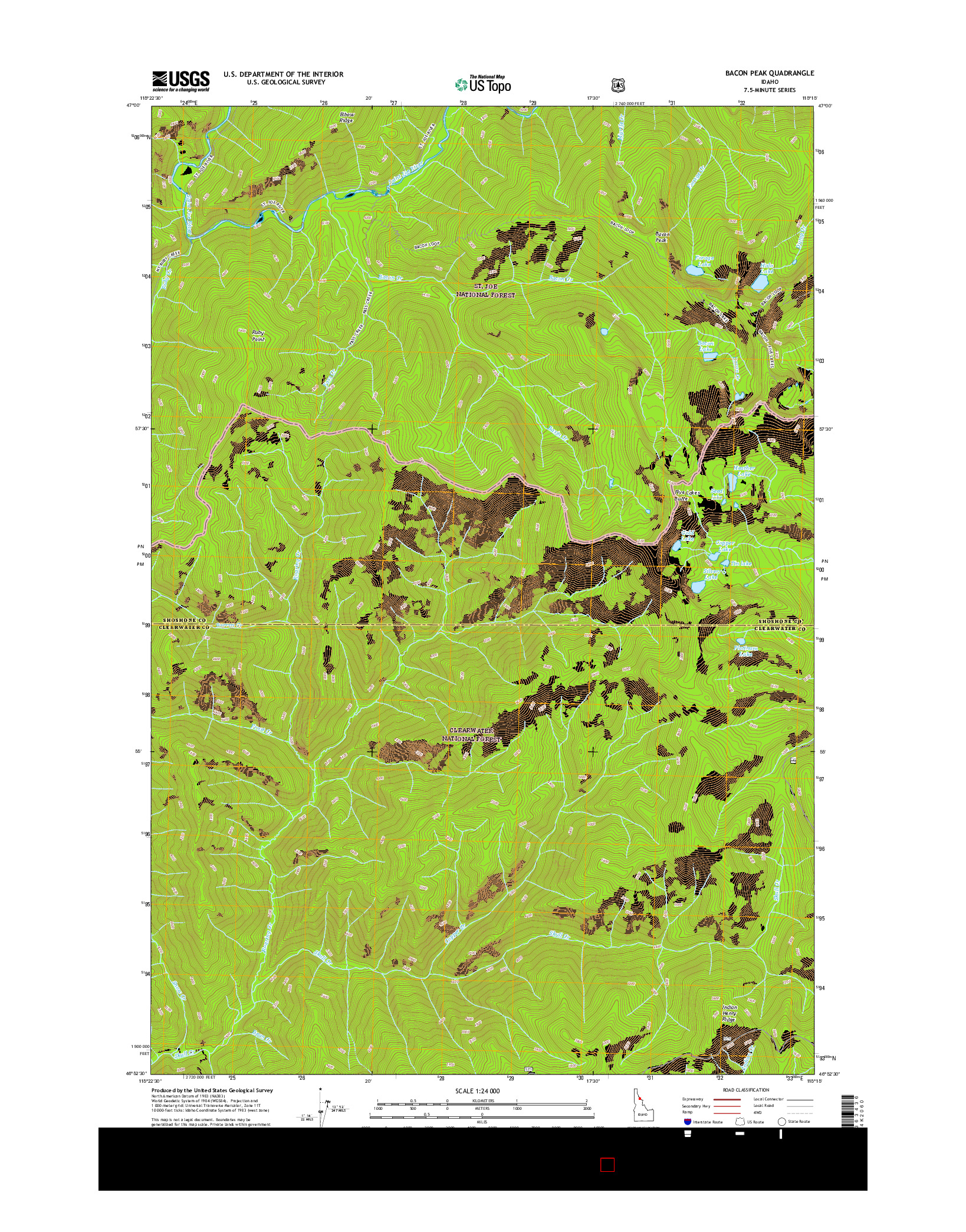 USGS US TOPO 7.5-MINUTE MAP FOR BACON PEAK, ID 2017
