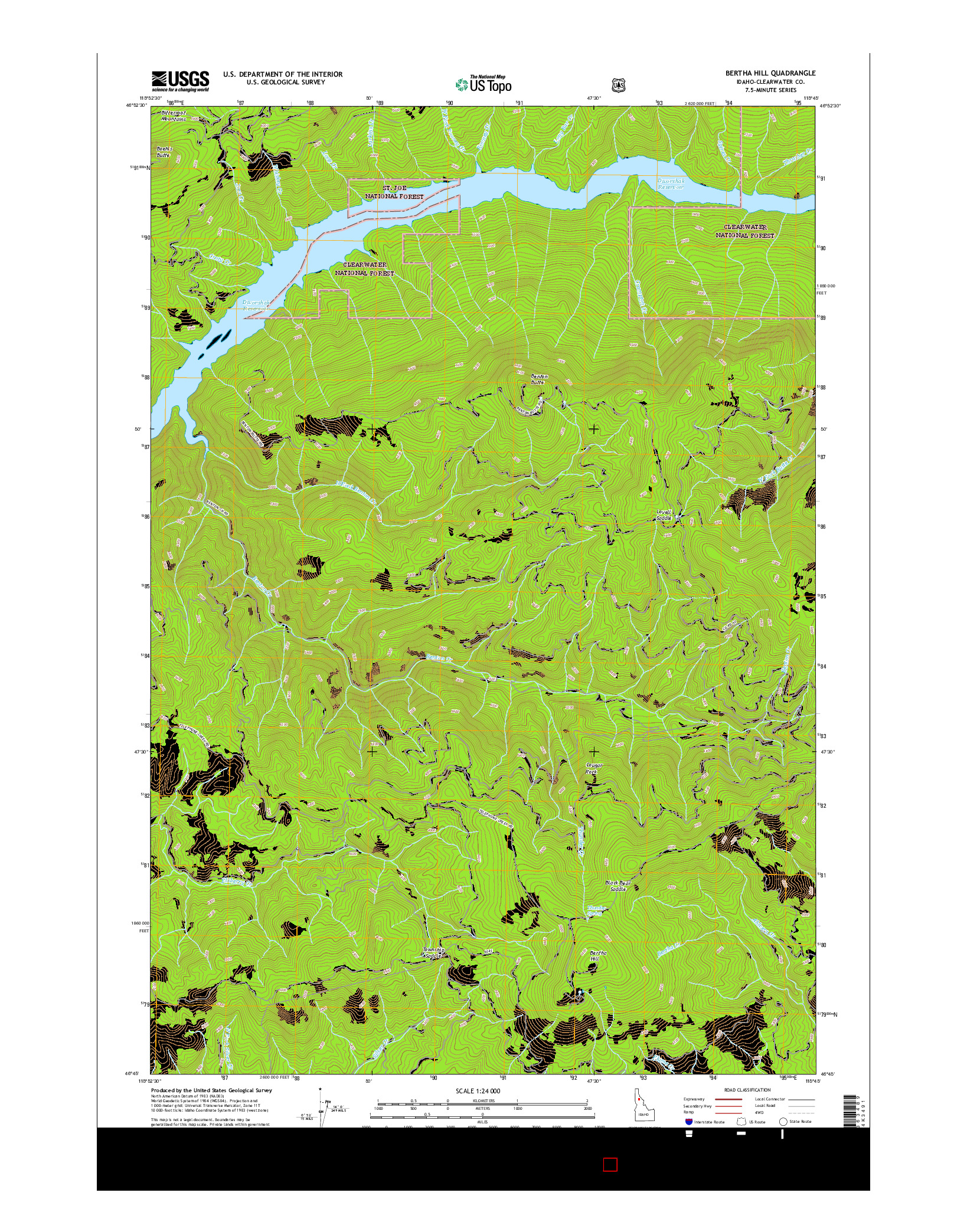 USGS US TOPO 7.5-MINUTE MAP FOR BERTHA HILL, ID 2017